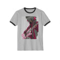 Retro Rock Guitarist Ringer T-Shirt — Pink Striped Electric Guitar Graphic