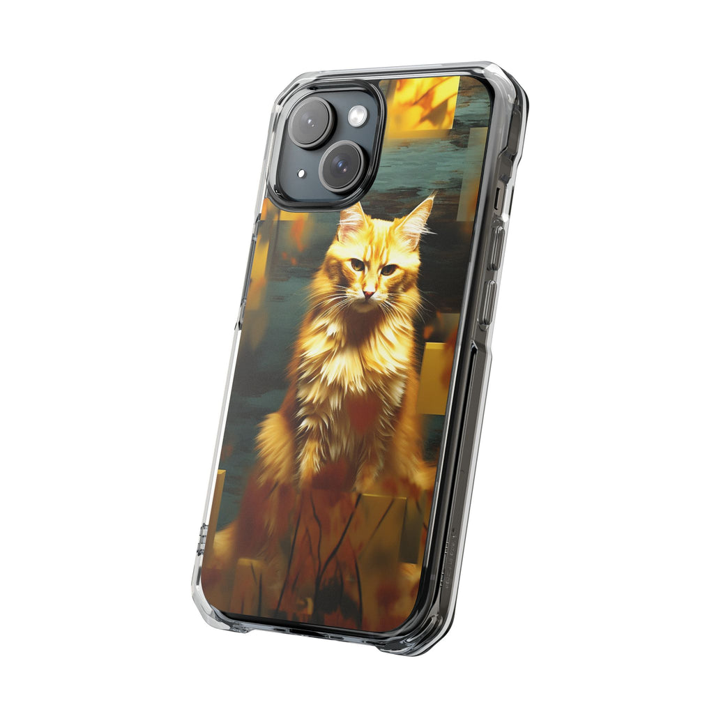 Clear Magnetic Impact Phone Case — Golden Maine Coon Cat Art
