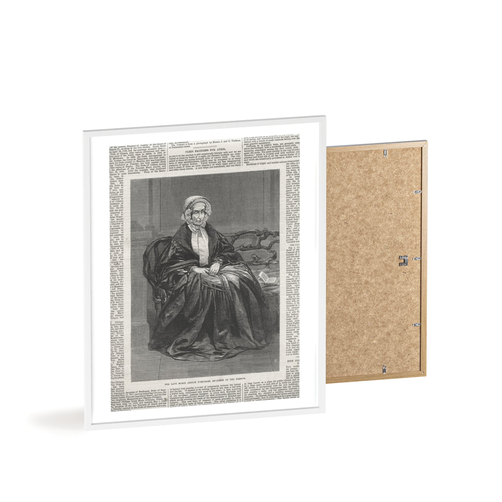The Late Marie Amelie D'Orleans, Ex-Queen of the French. Vintage Portrait Newspaper Art Poster with Black Wooden Frame