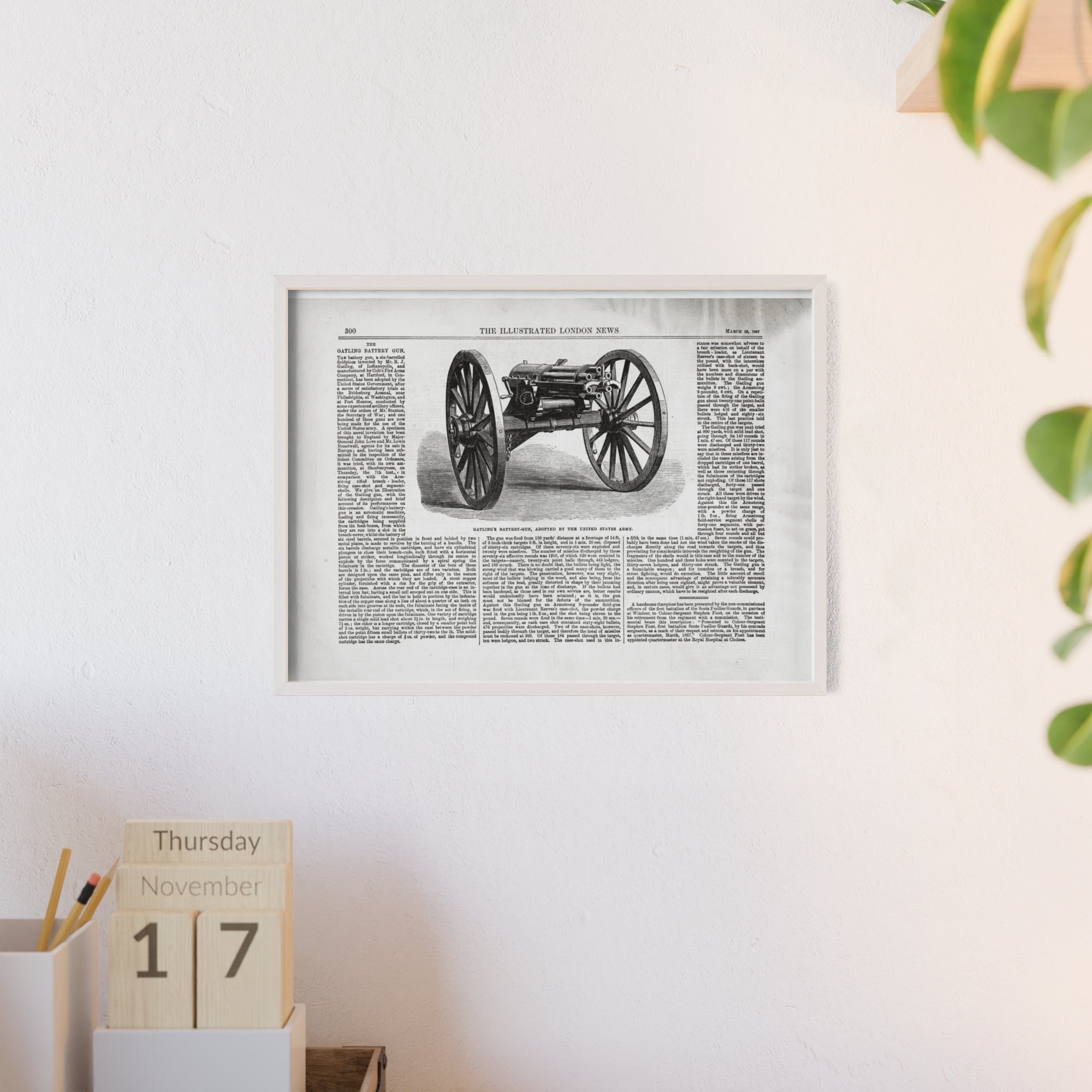 GATLING'S Battery-Gun, adopted by the United States Army. Vintage Cannon Patent Poster with Wooden Frame – Antique Engineering Print