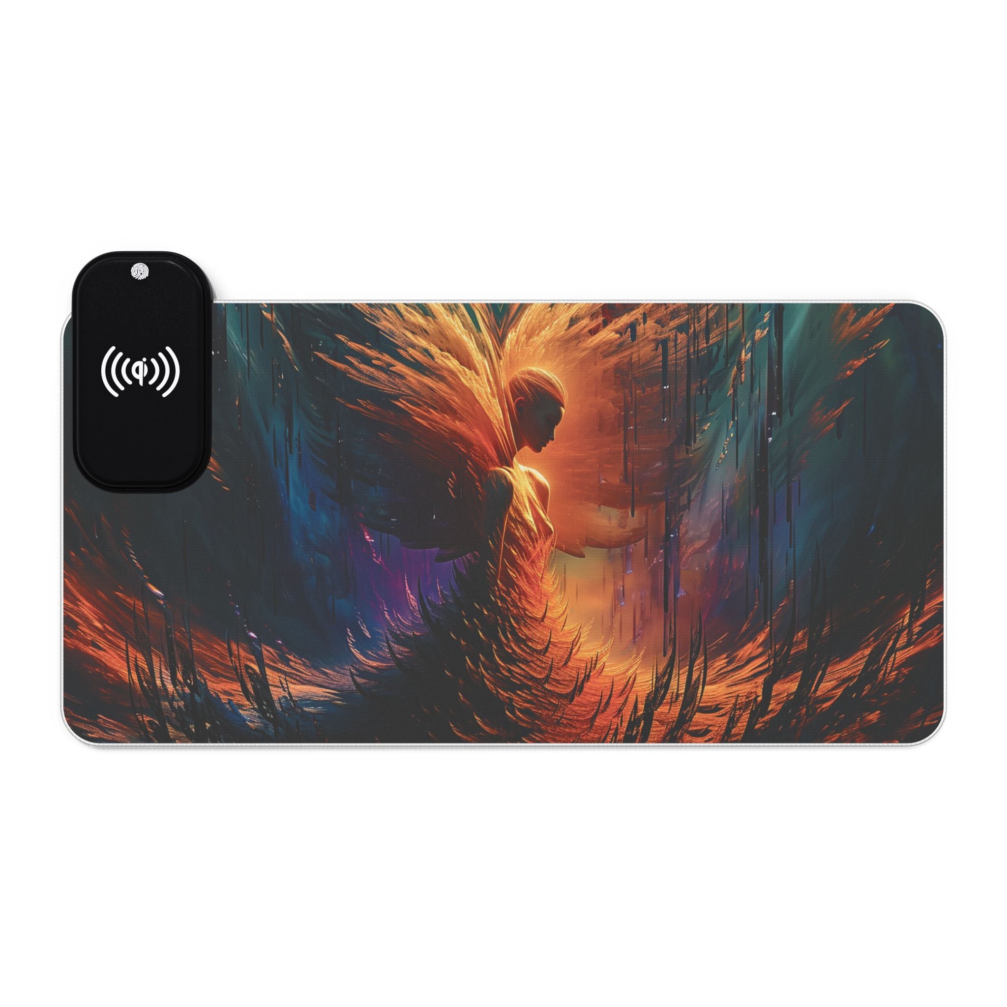 LED Wireless Charging Gaming Mouse Pad — Phoenix Art RGB Desk Mat