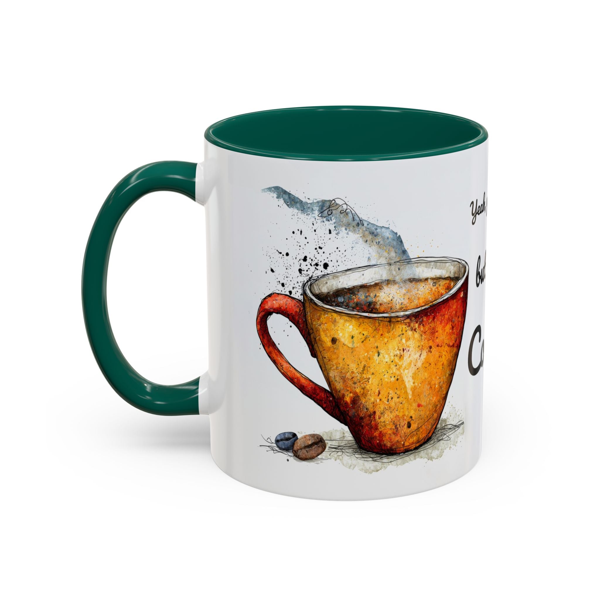 But First Coffee Ceramic Mug — Colorful Watercolor Coffee Cups (11oz & 15oz)