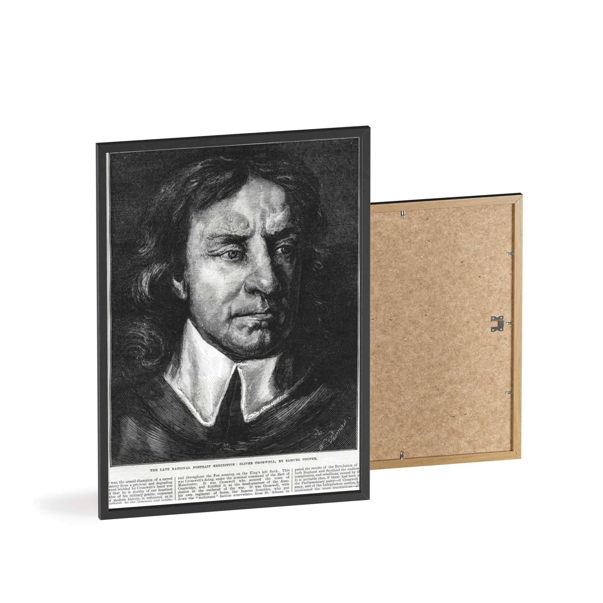 OLIVER CROMWELL. Historical Portrait Poster with Wooden Frame — Vintage Chalk-Style Print