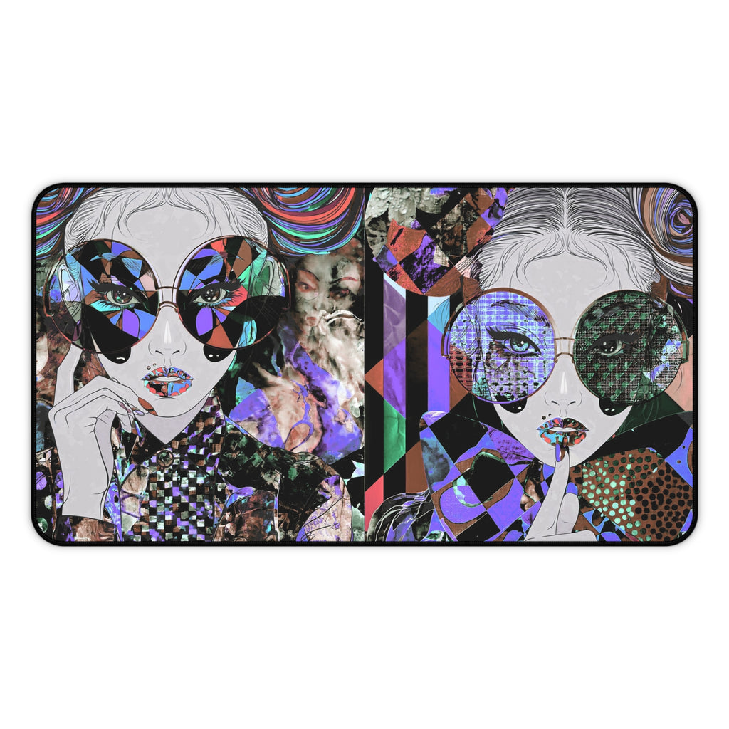 Psychedelic Pop Art Desk Mat — Retro Twin Sunglasses Illustration
