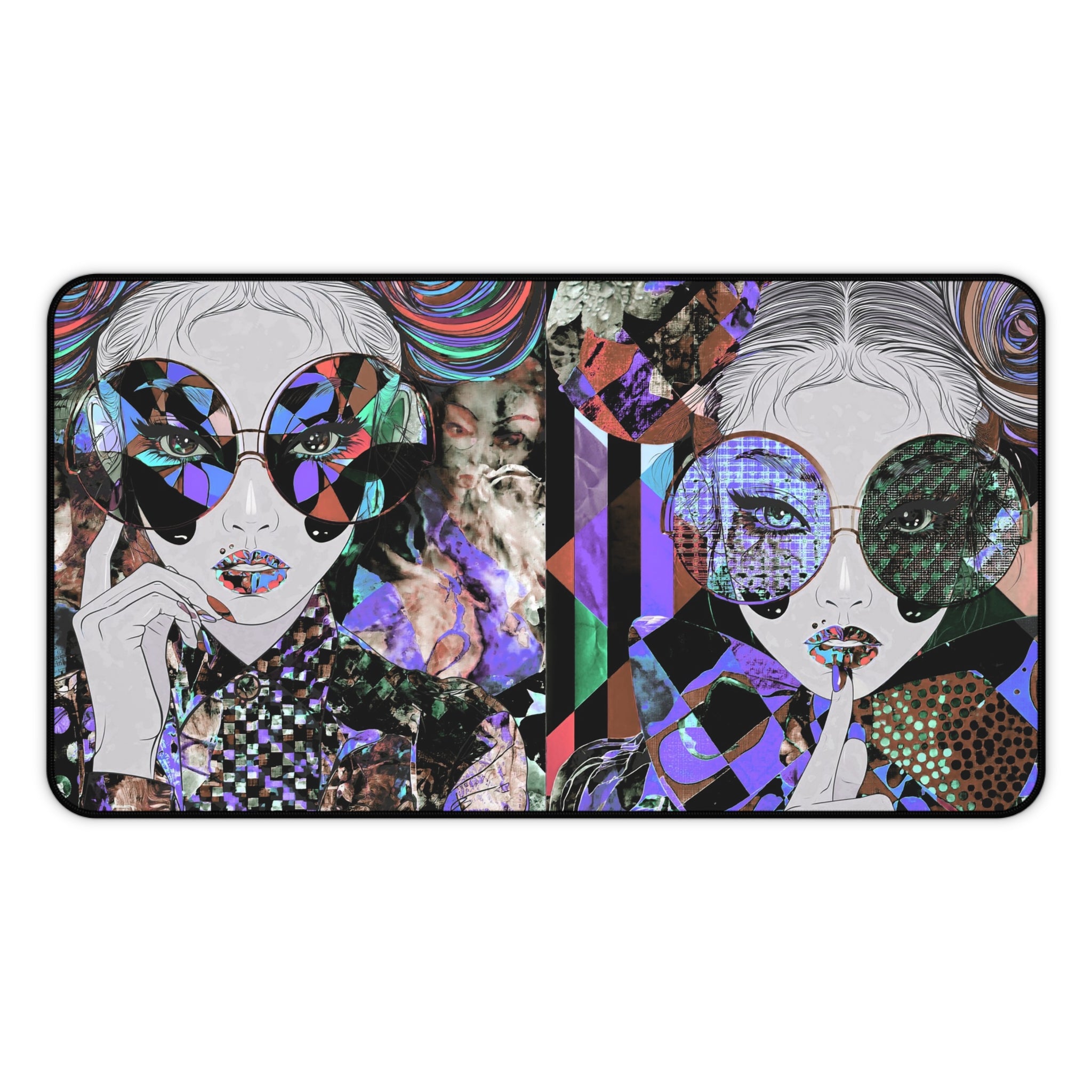 Psychedelic Pop Art Desk Mat — Retro Twin Sunglasses Illustration