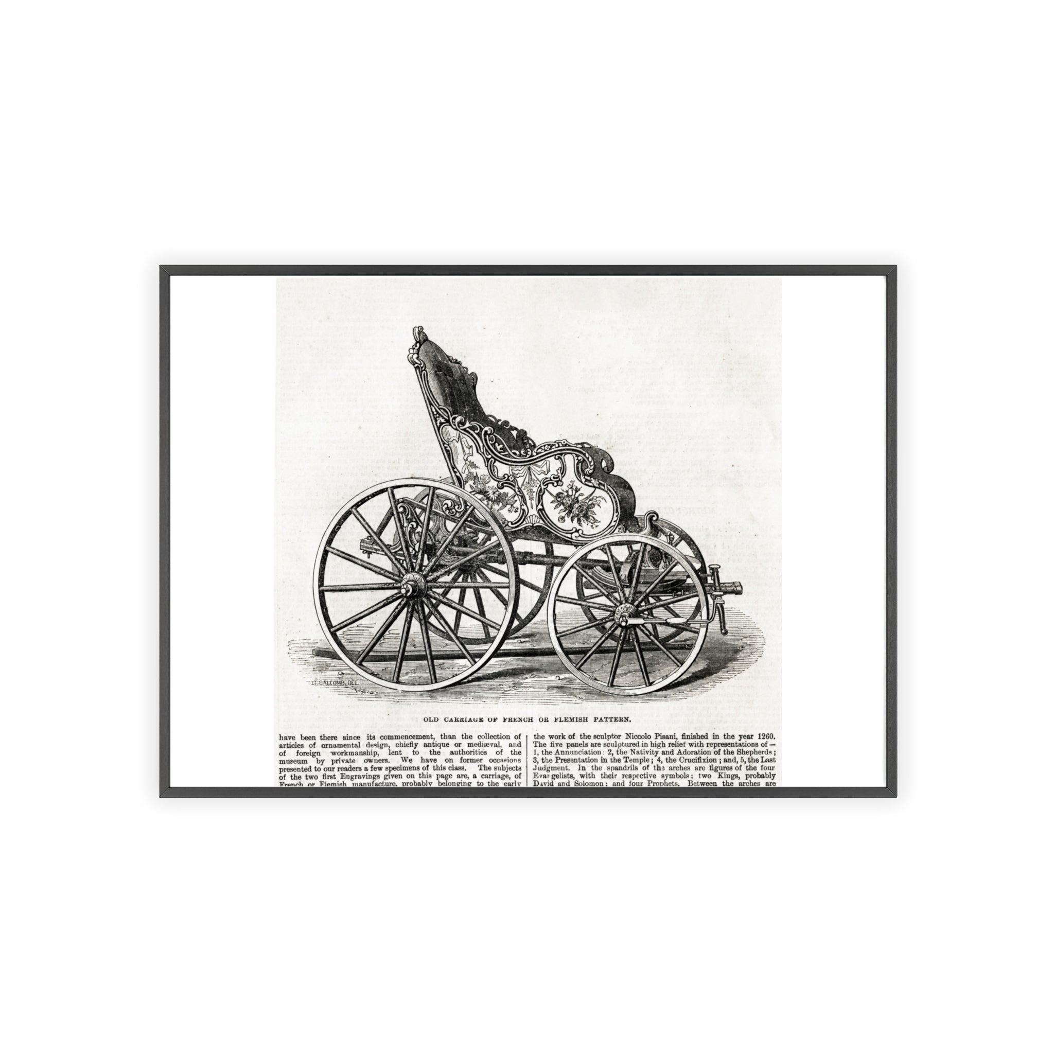 Old Carriage of French or Flemish Pattern. Vintage Carriage Print Poster with Wooden Frame — Antique Transportation Wall Art