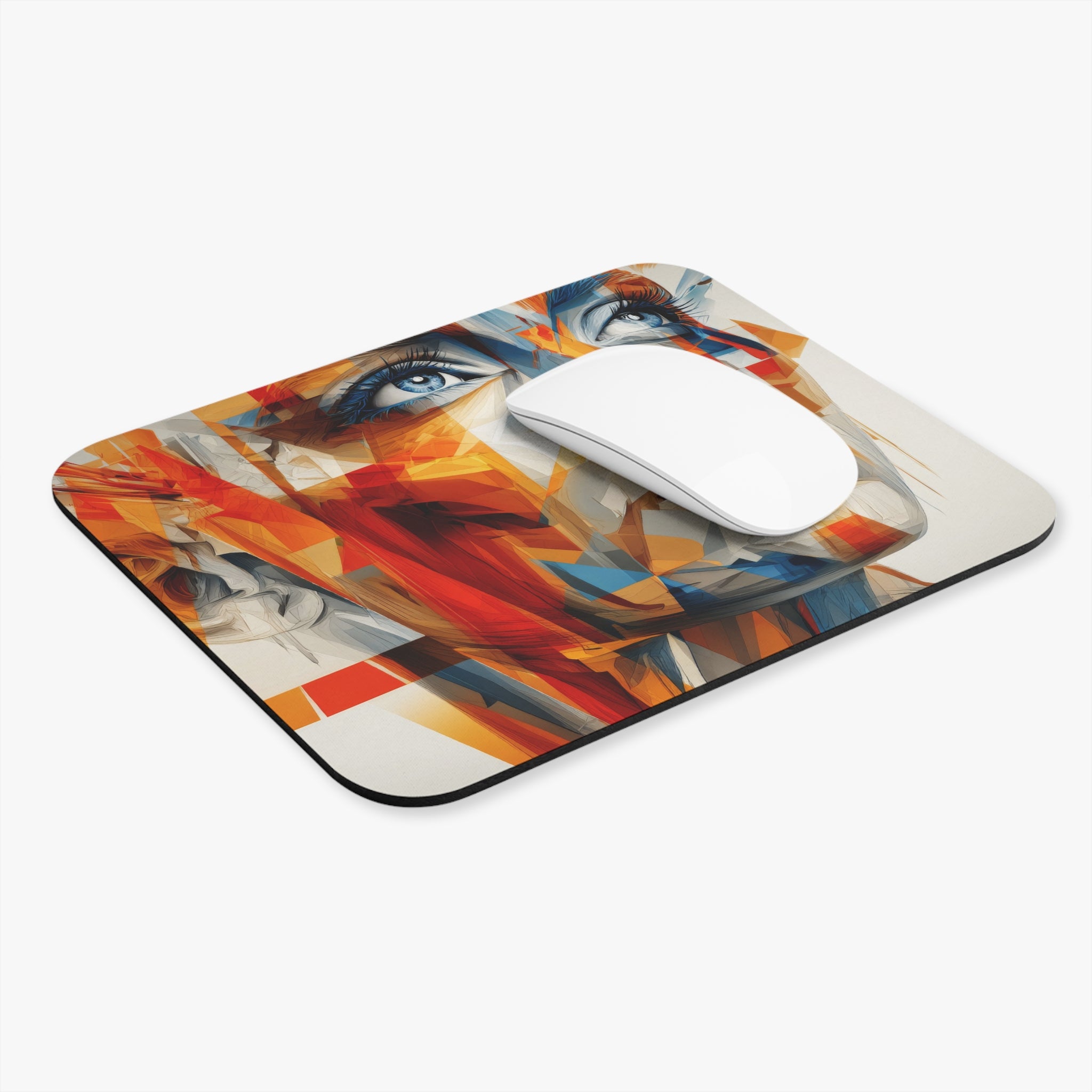 Abstract Geometric Face Mouse Pad — Colorful Modern Art Desk Mat