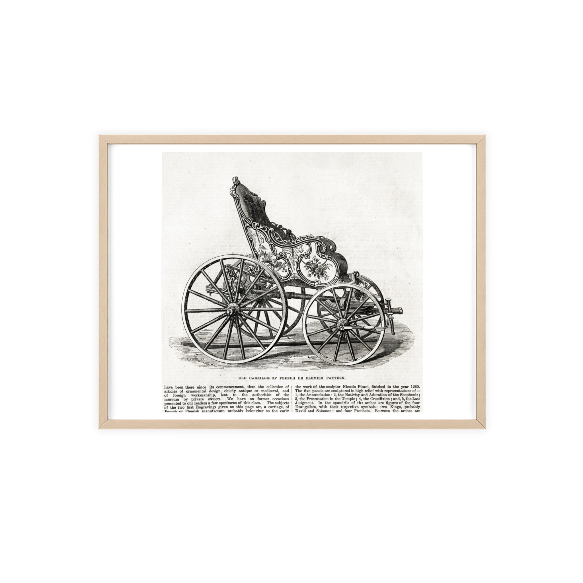 Old Carriage of French or Flemish Pattern. Vintage Carriage Print Poster with Wooden Frame — Antique Transportation Wall Art