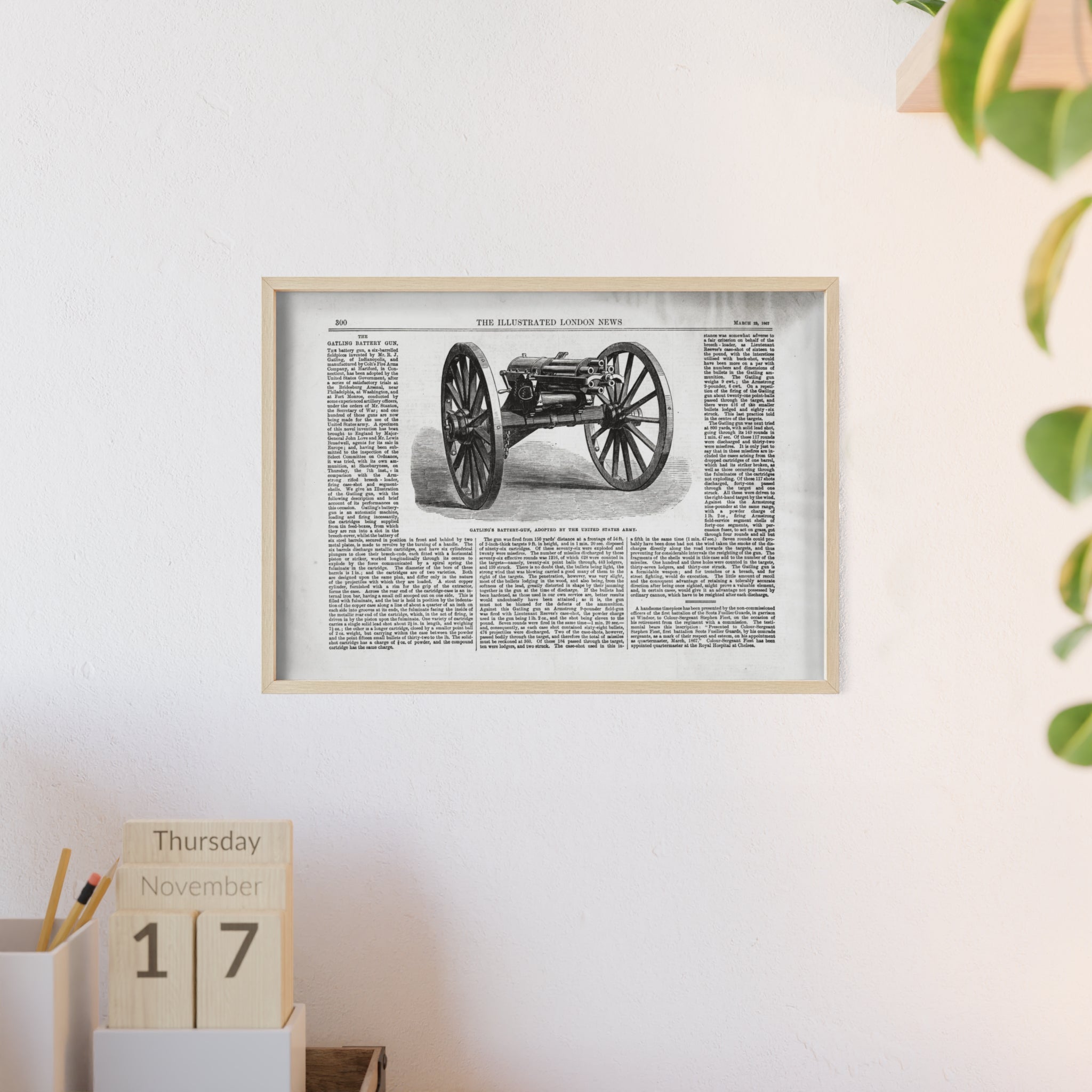 GATLING'S Battery-Gun, adopted by the United States Army. Vintage Cannon Patent Poster with Wooden Frame – Antique Engineering Print