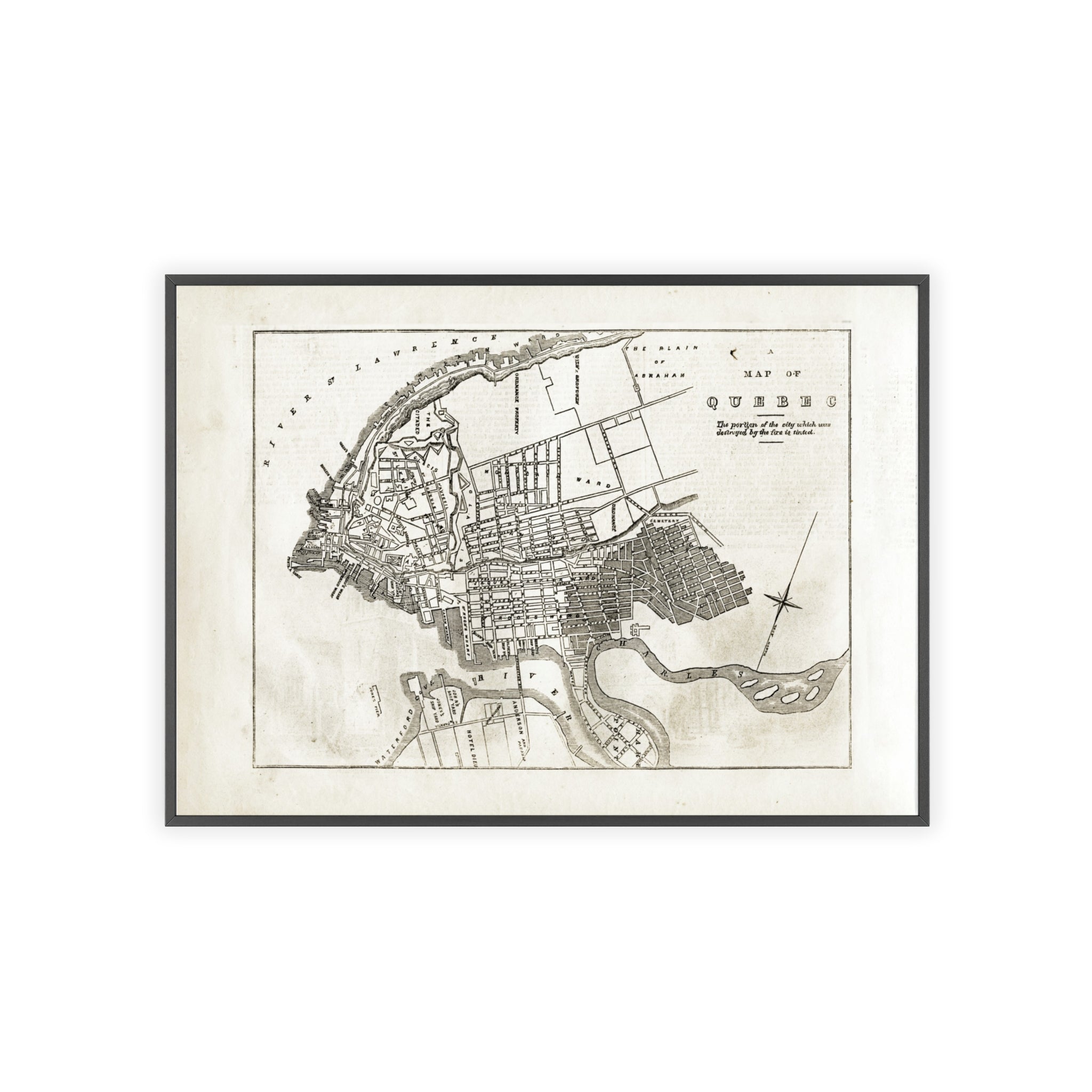 Map of QUEBEC. Vintage City Map Poster with Wooden Frame — Antique Style Wall Art