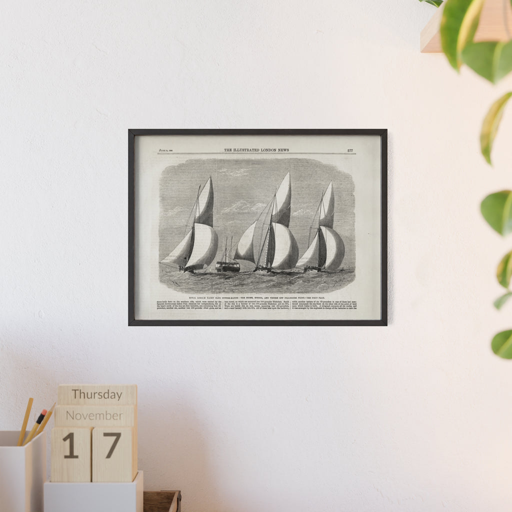 Royal London Yacht Club Cutter-Match. Vintage Sailing Print Poster with Wooden Frame — Nautical Wall Art