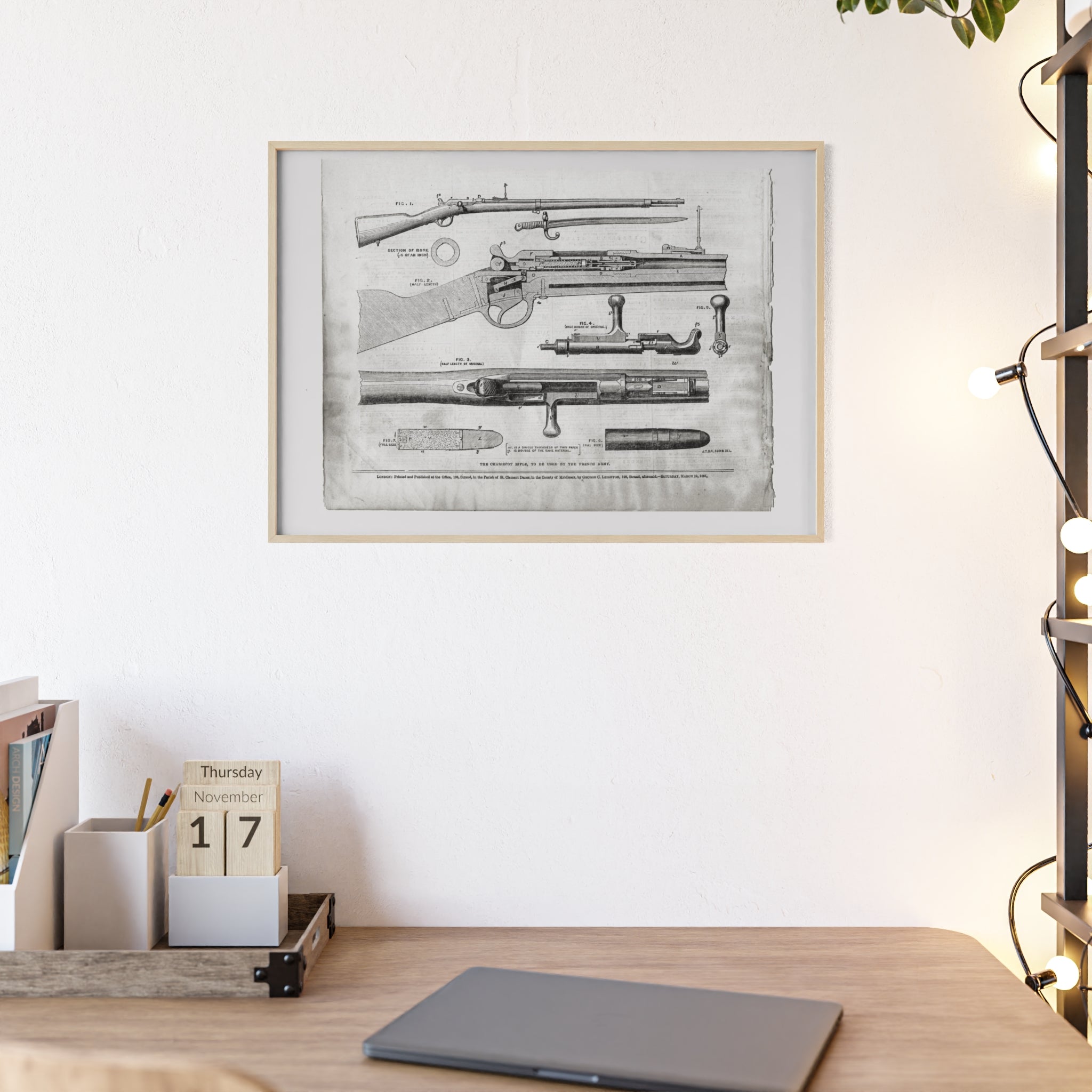Antique Rifle Patent Poster — Framed Vintage Firearm Print