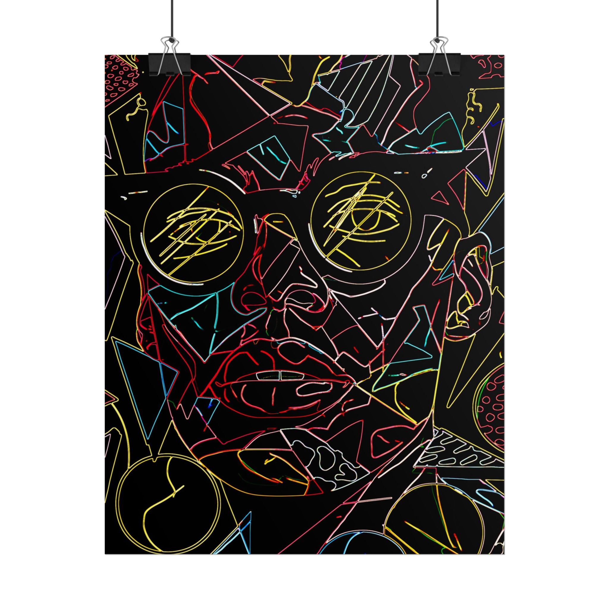 Abstract Neon Line Art Poster – Stylized Sunglasses Face Rolled Art Print
