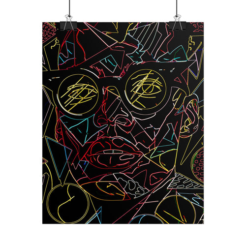 Abstract Neon Line Art Poster – Stylized Sunglasses Face Rolled Art Print