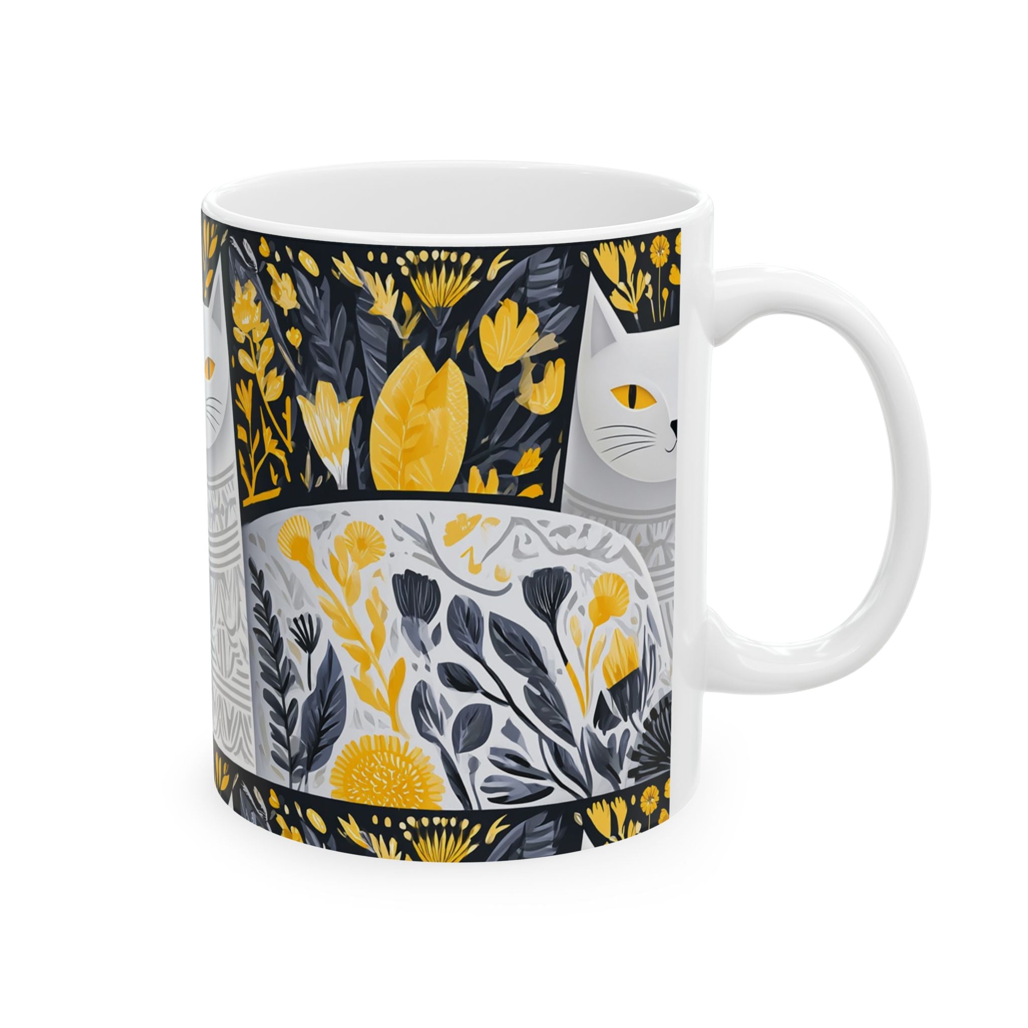 Golden Folk Cat Ceramic Mug — 11oz & 15oz