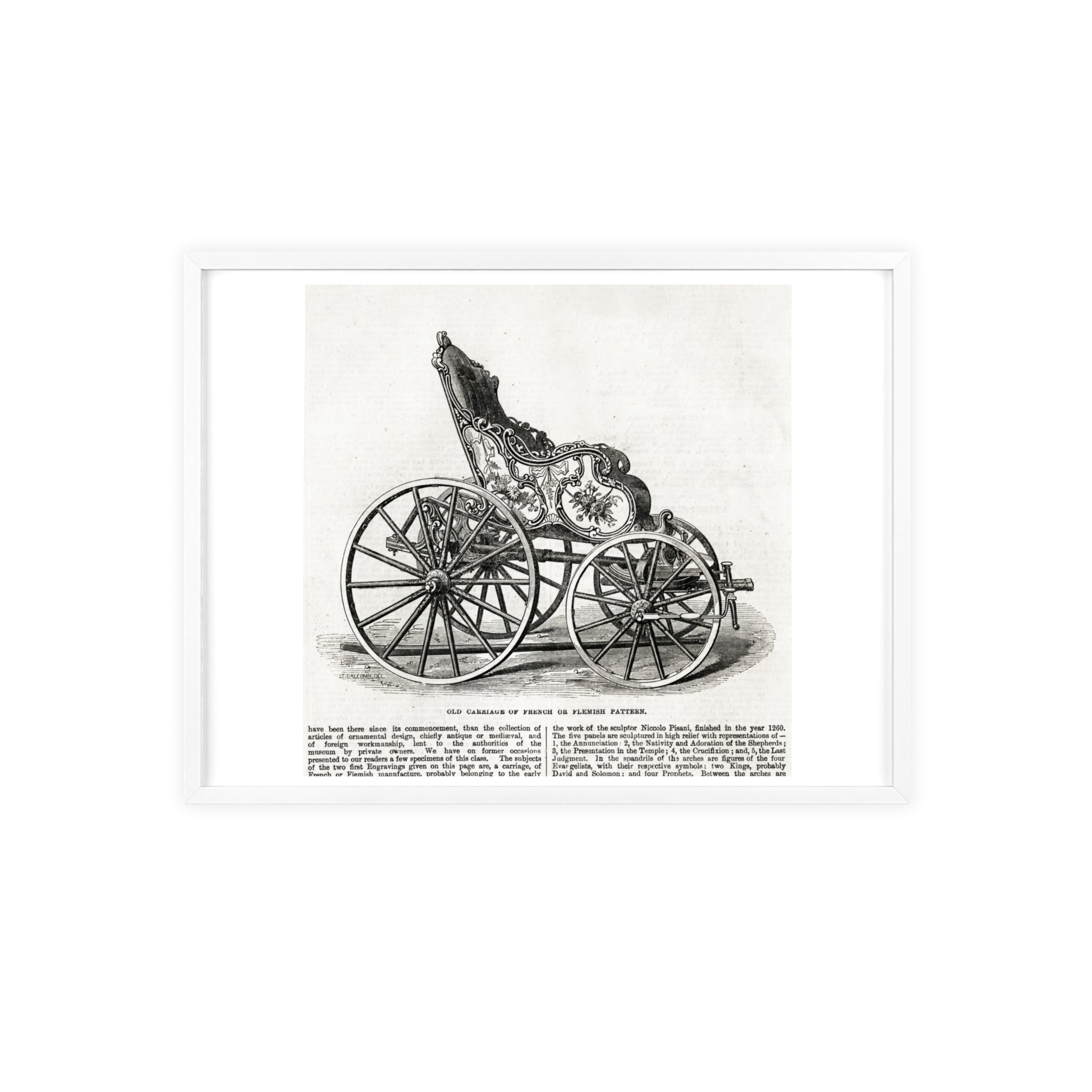 Old Carriage of French or Flemish Pattern. Vintage Carriage Print Poster with Wooden Frame — Antique Transportation Wall Art