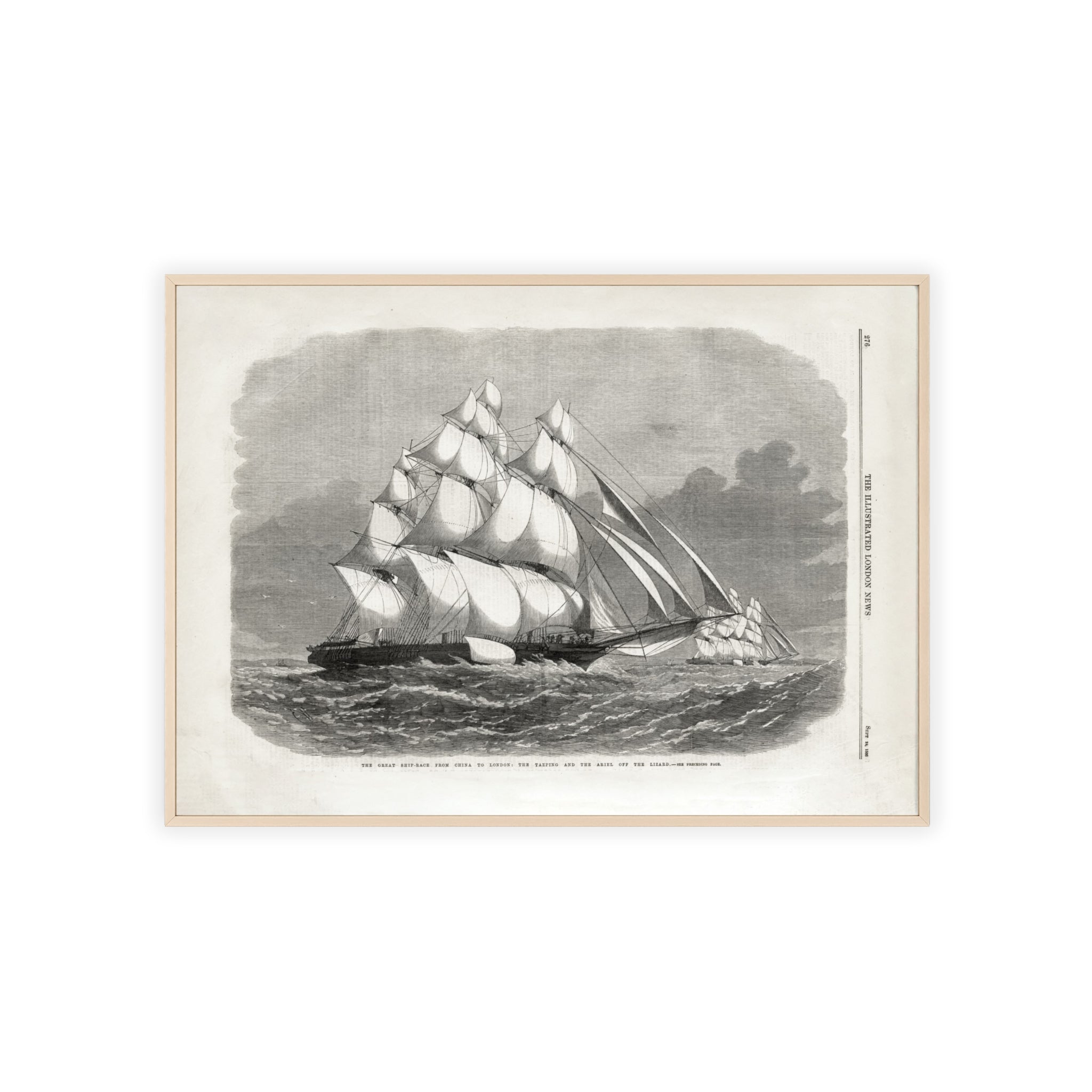 The Great Ship-Race from China to London. Vintage Sailing Ship Wall Poster with Wooden Frame – Nautical Marine Print