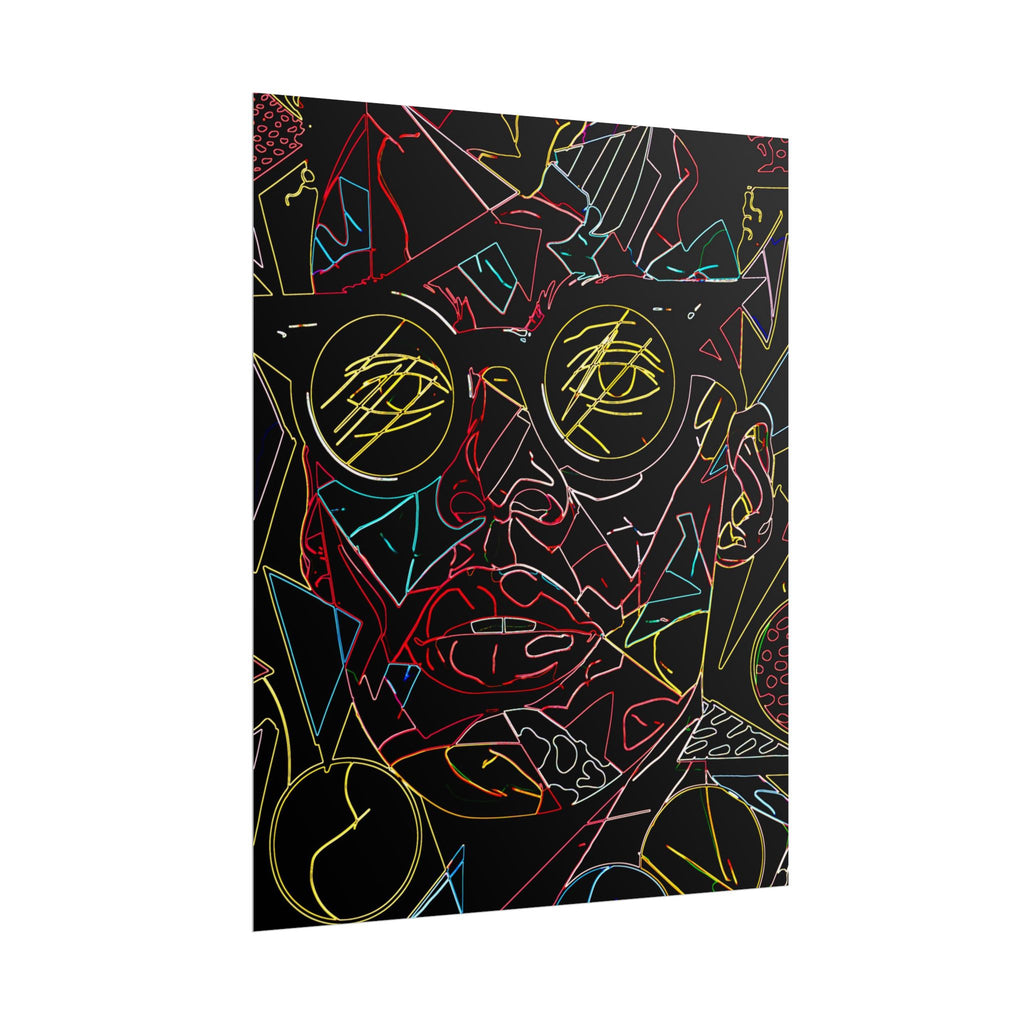Abstract Neon Line Art Poster – Stylized Sunglasses Face Rolled Art Print