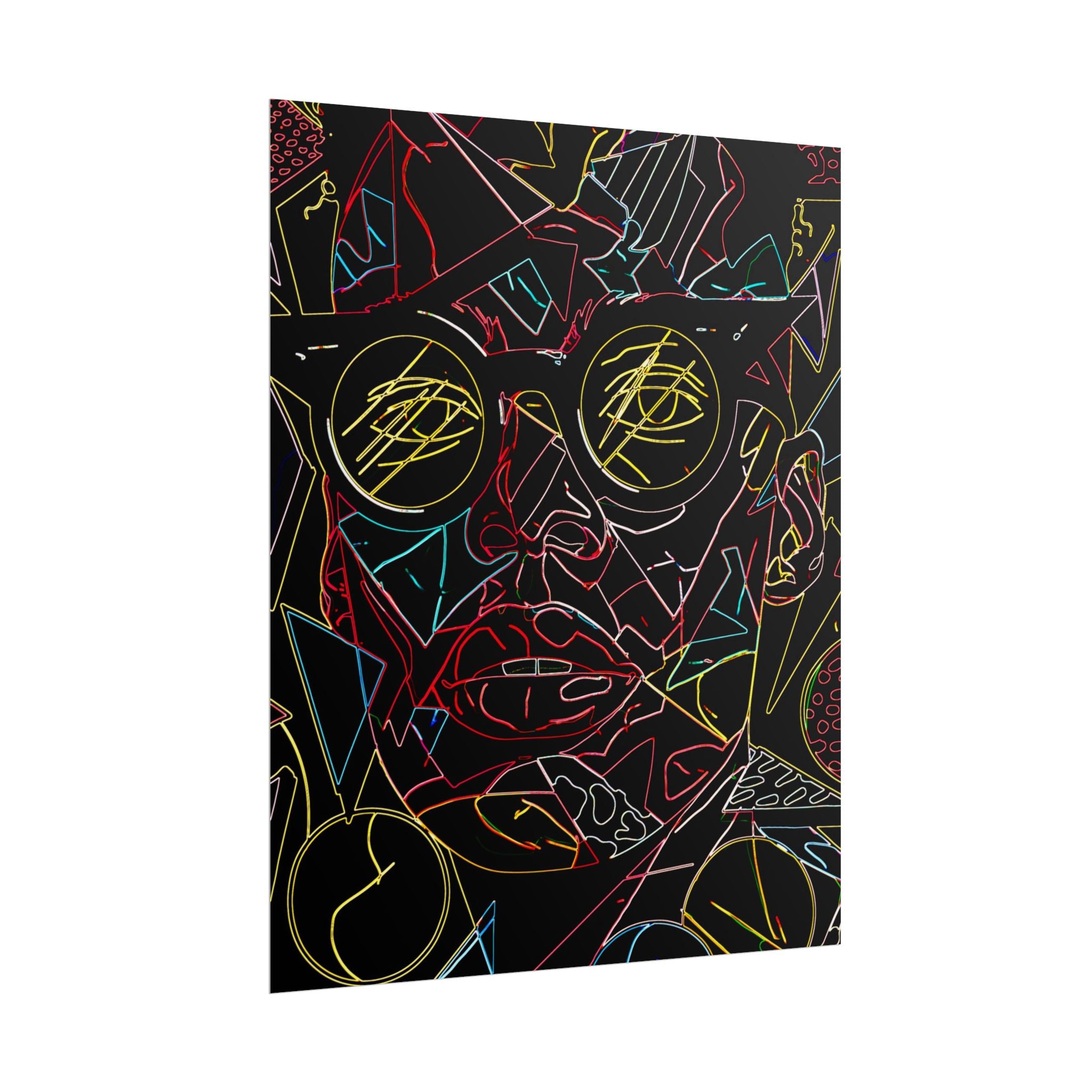 Abstract Neon Line Art Poster – Stylized Sunglasses Face Rolled Art Print
