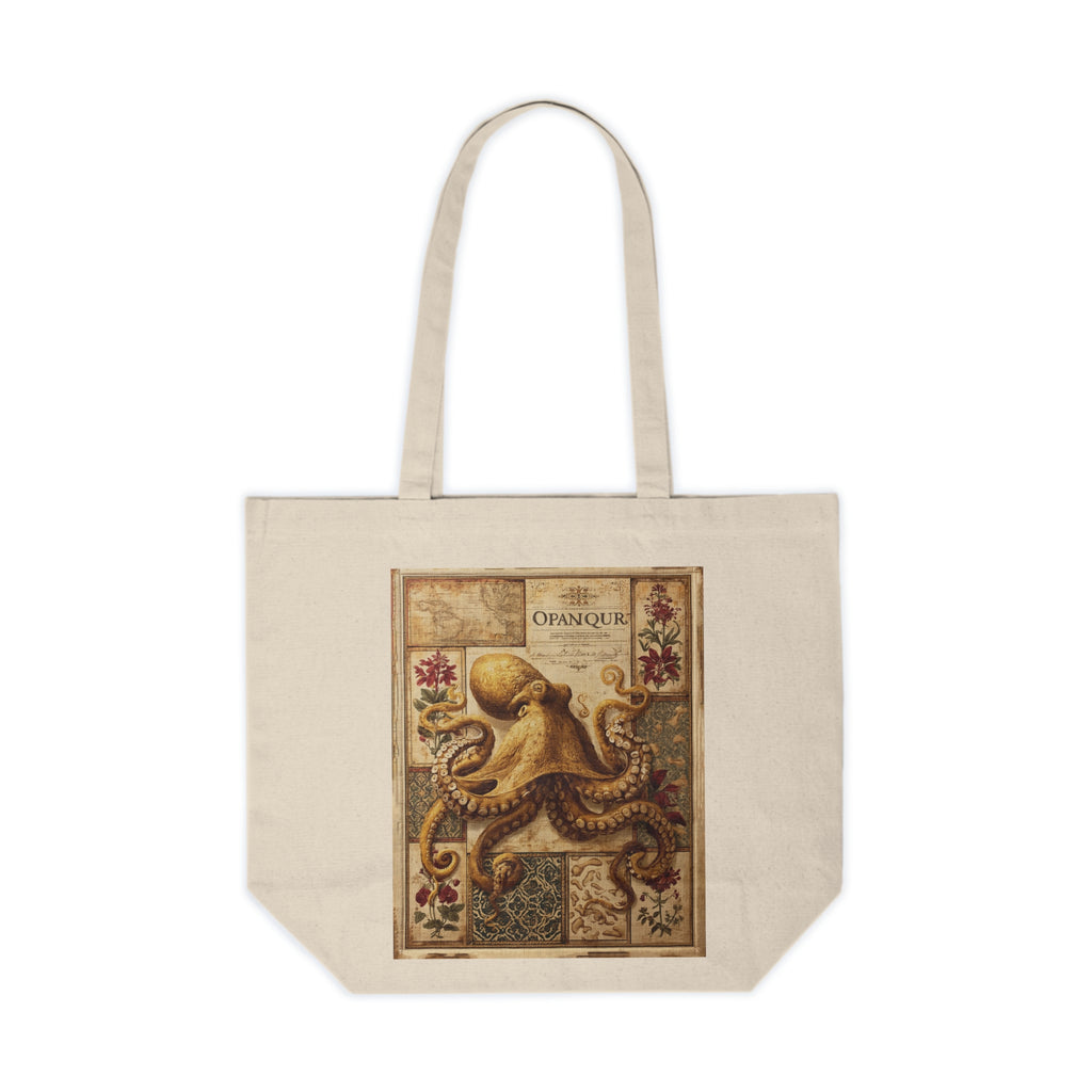 Octopus Vintage Art Canvas Tote - Nautical Sea Creature Shopping Bag