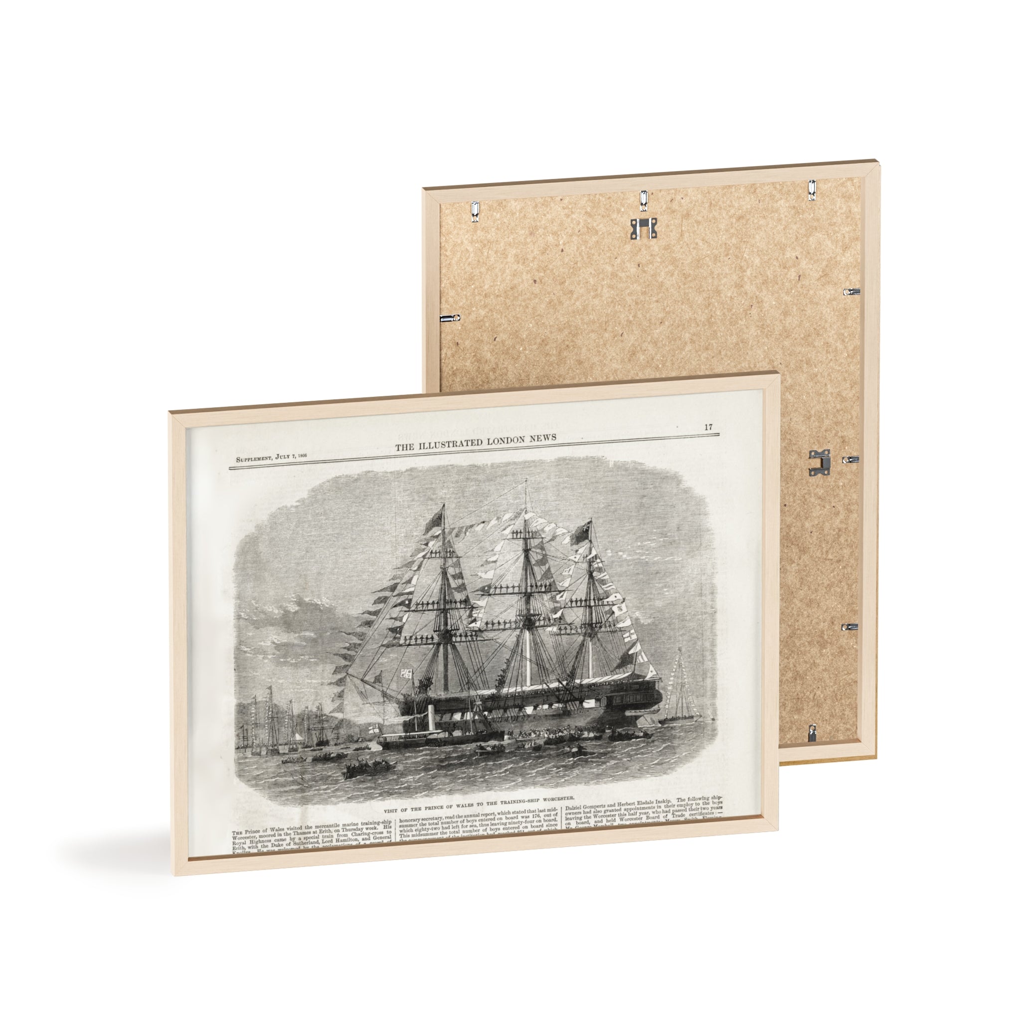 Visit of the Prince of Wales to the Training-Ship Worcester. Framed Vintage Sailing Ship Poster — Nautical Wall Art with Wooden Frame
