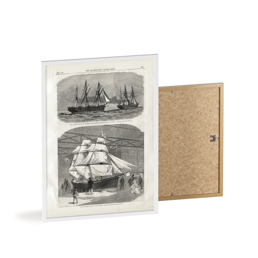 Vintage Nautical Ship Poster with Wooden Frame – Antique Sailing Print Wall Art