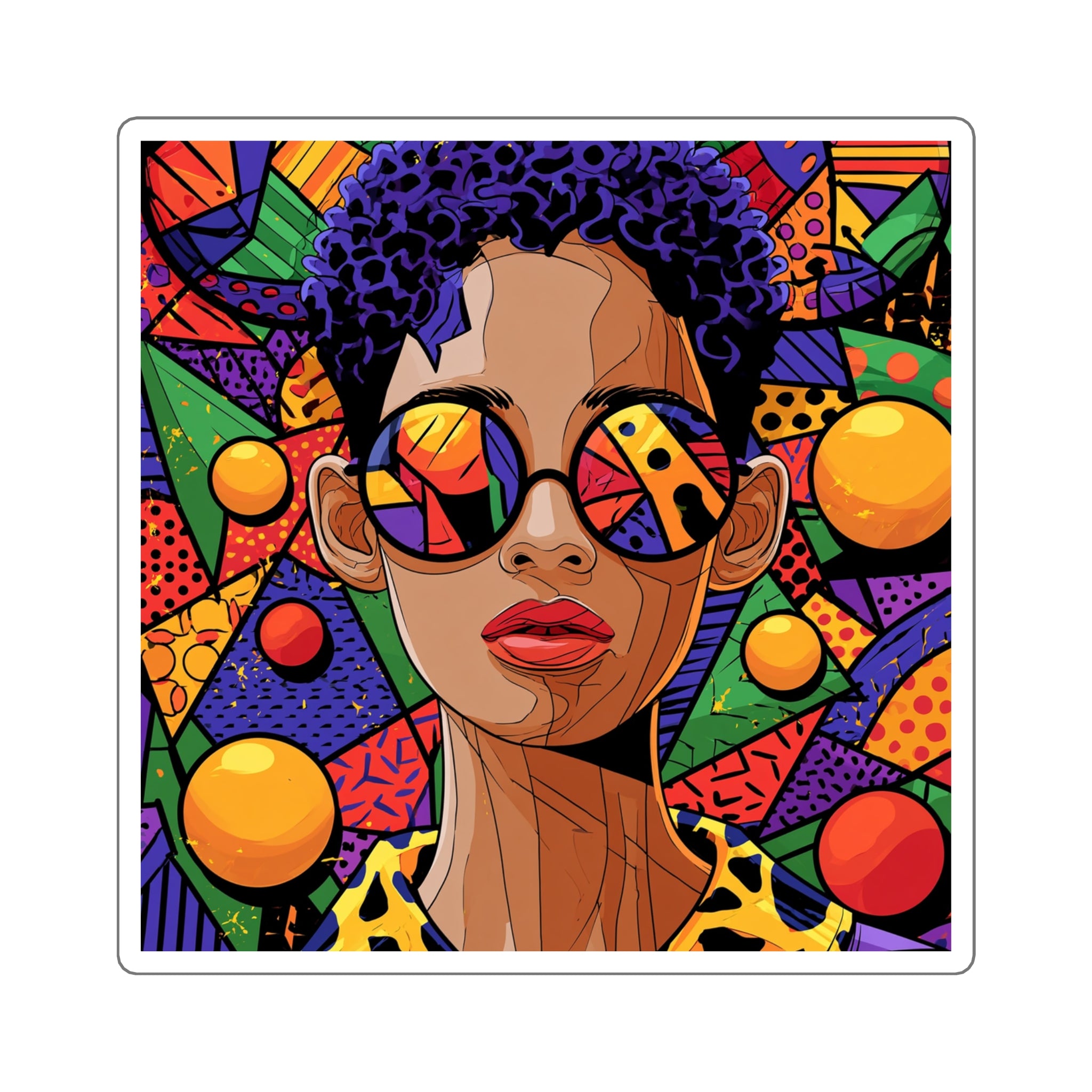 Vibrant Afro Pop Art Square Sticker — Colorful Retro Woman with Sunglasses