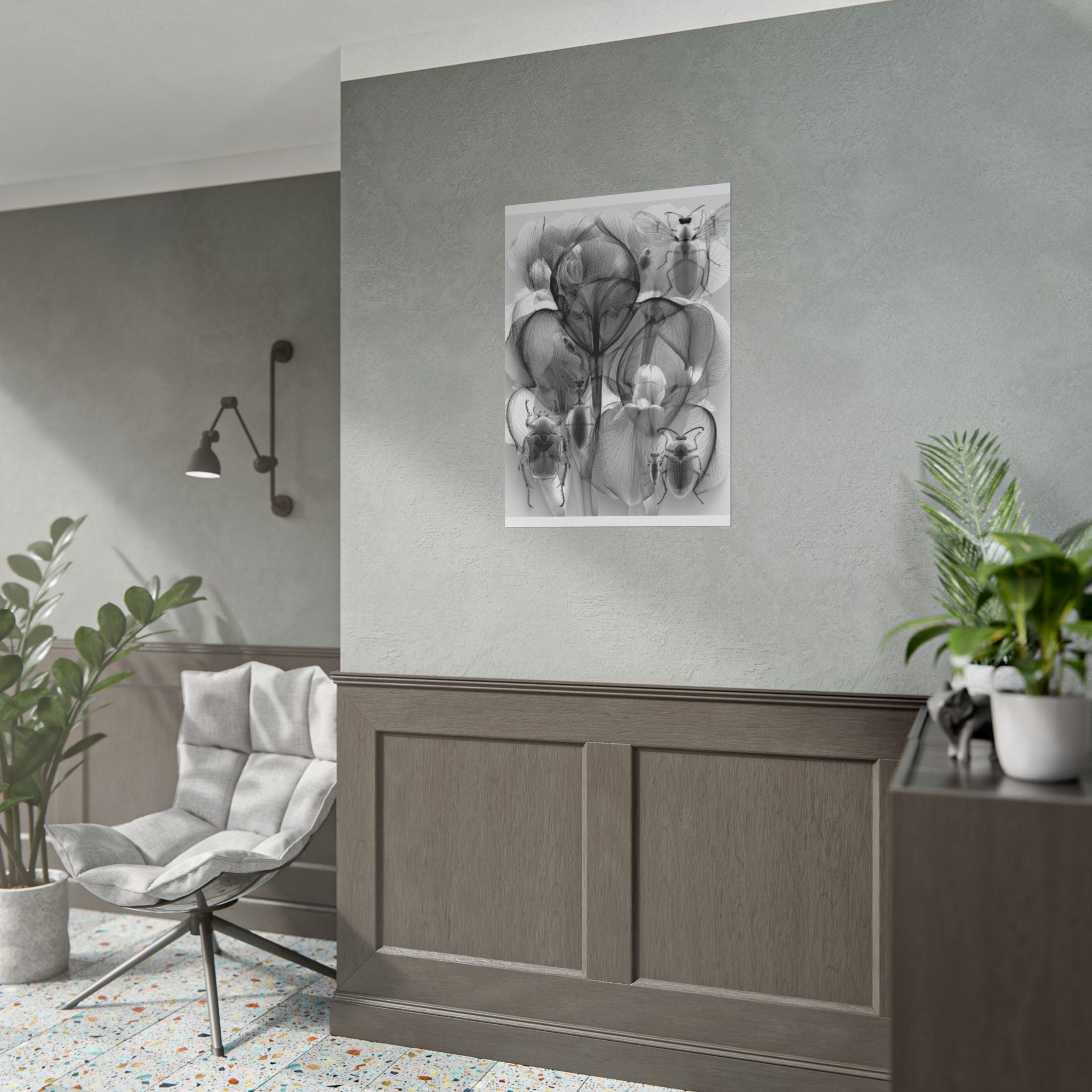 Orchid X-Ray Art Poster — Monochrome Floral Insect Wall Print