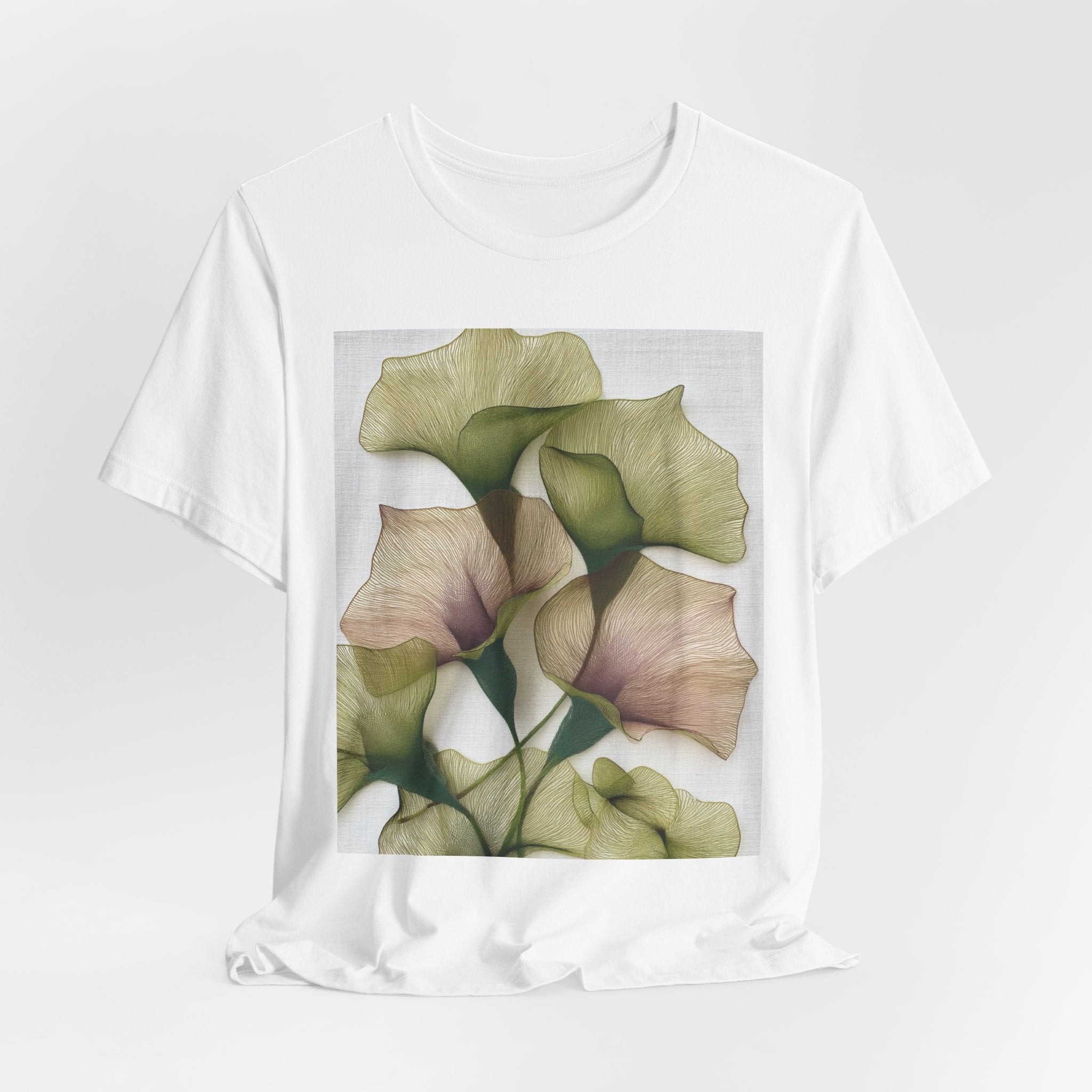 Floral Ginkgo Print T‑Shirt — Soft Botanical Art Tee