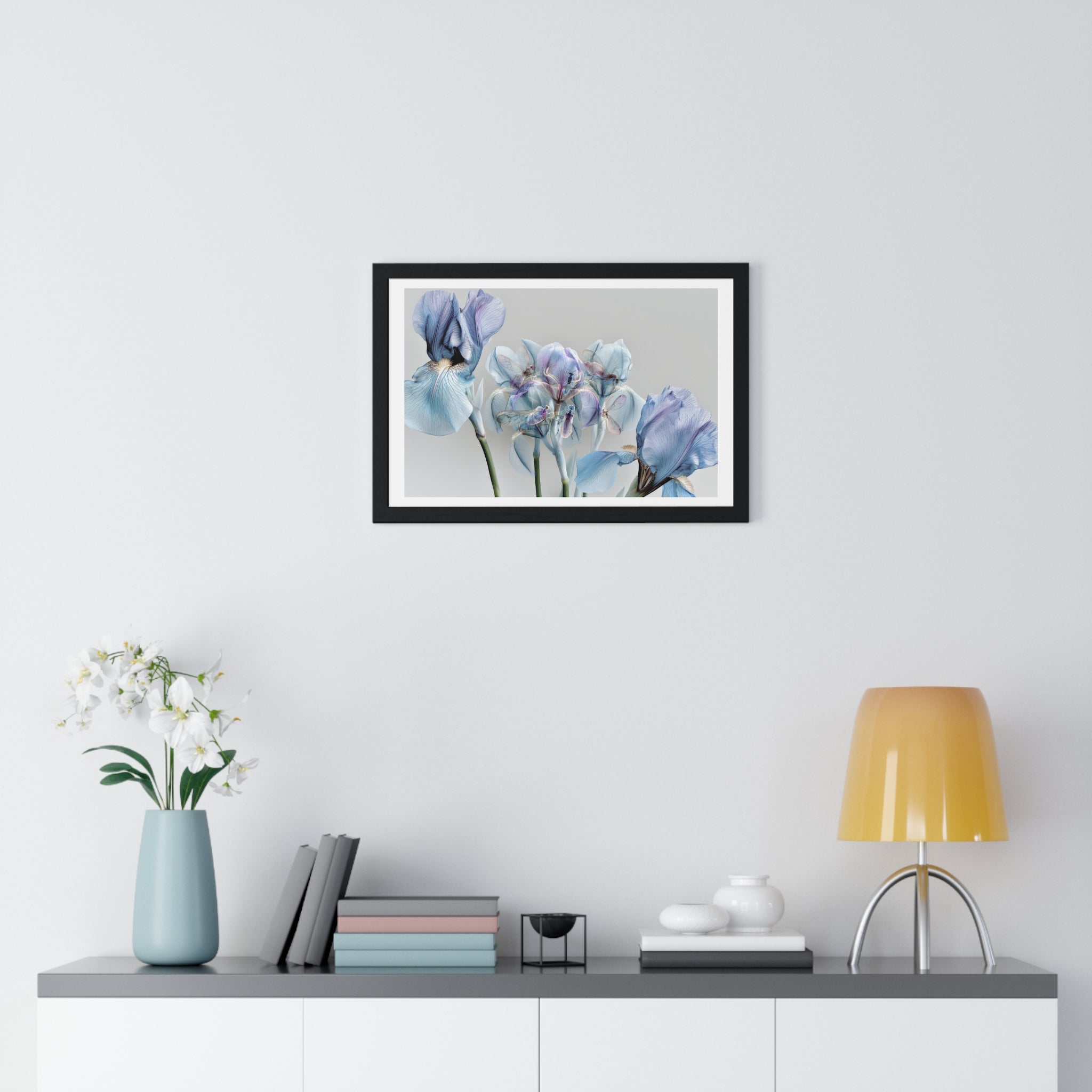Blue Iris Floral Framed Poster — Botanical Wall Art Print