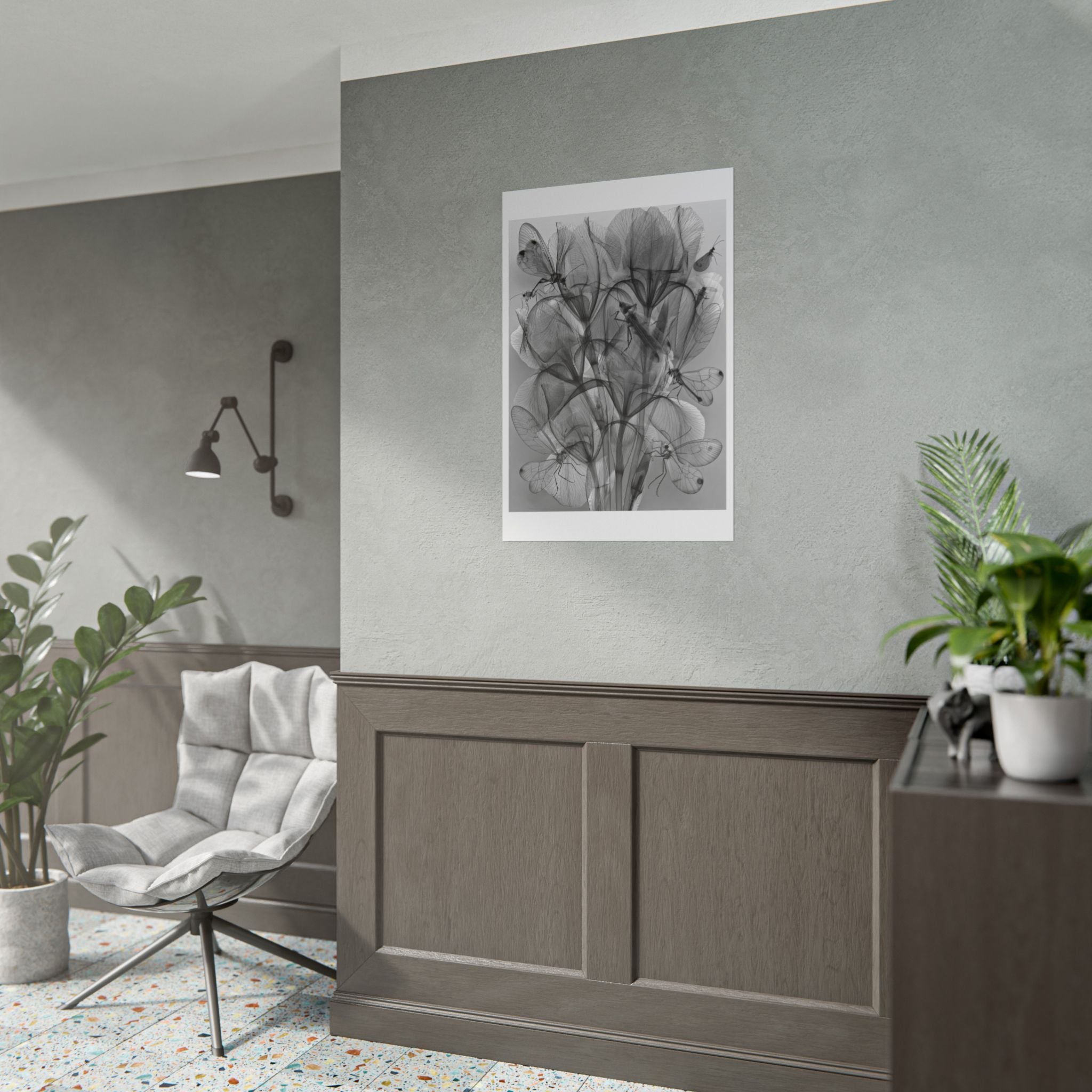 Botanical X-Ray Poster — Monochrome Floral Wall Art, Rolled Art Print