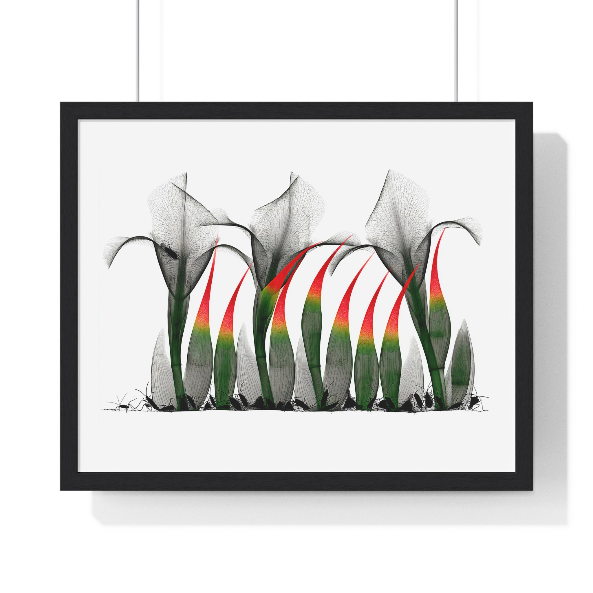 Framed Poster - Abstract Botanical Calla Lily Art with Red & Green Accents