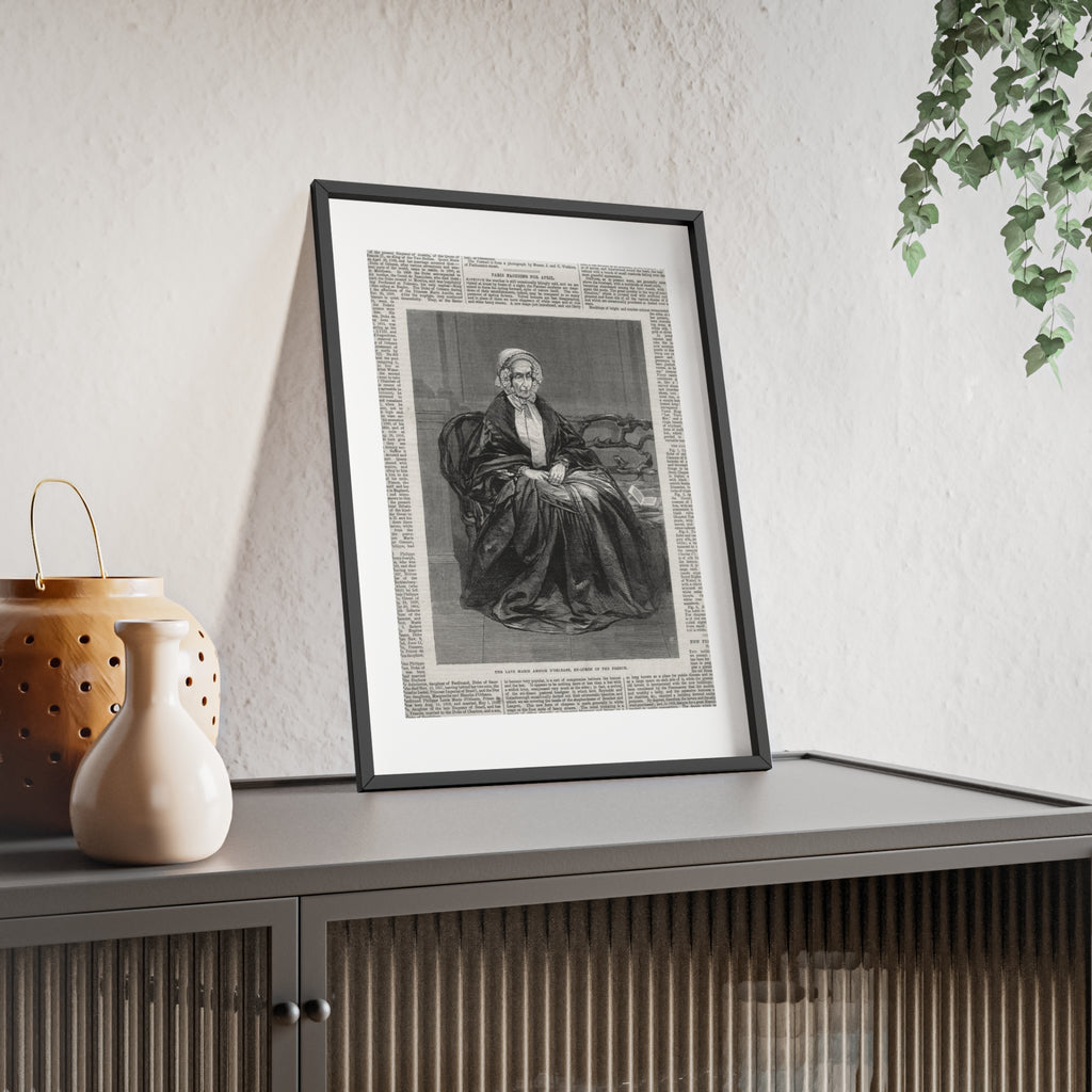 The Late Marie Amelie D'Orleans, Ex-Queen of the French. Vintage Portrait Newspaper Art Poster with Black Wooden Frame