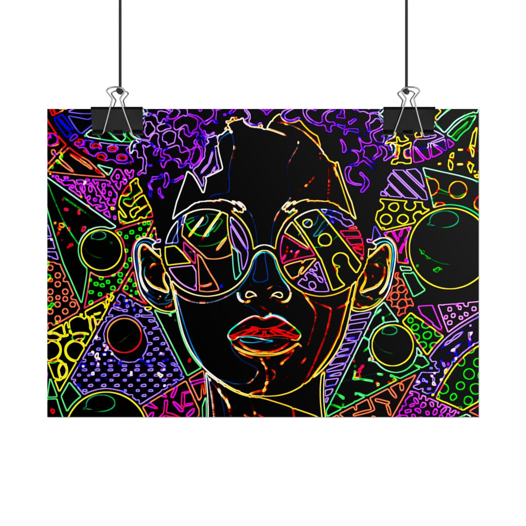 Afrofuturist Neon Portrait Poster