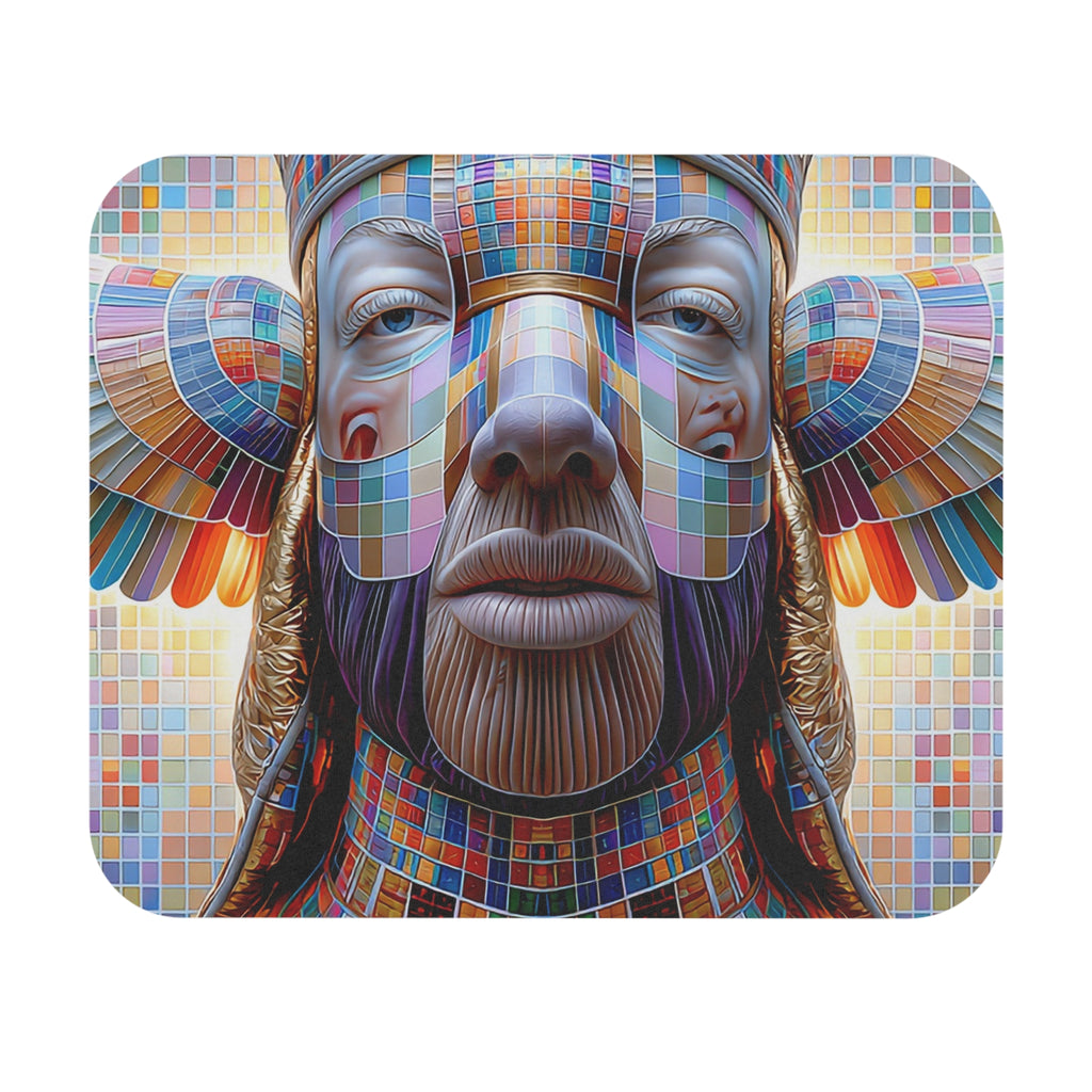 Color Mosaic Tribal Face Mouse Pad — Vibrant Geometric Desk Mat