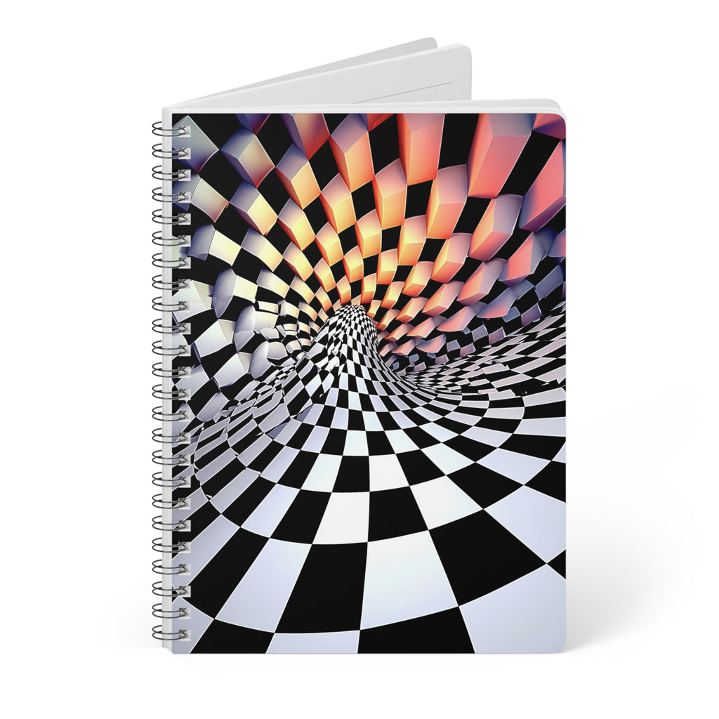 A5 Wirobound Notebook — Psychedelic Checkerboard Spiral Cover, Lined Journal for Notes & Sketches