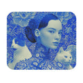 Blue Portrait Cat Mouse Pad — Artistic Decorative Desk Mat
