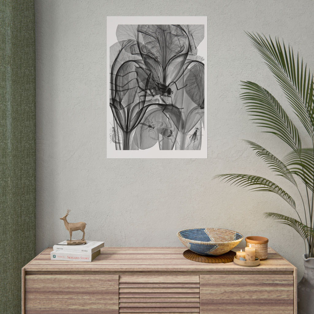 Botanical X-Ray Art Poster — Monochrome Floral Rolled Print