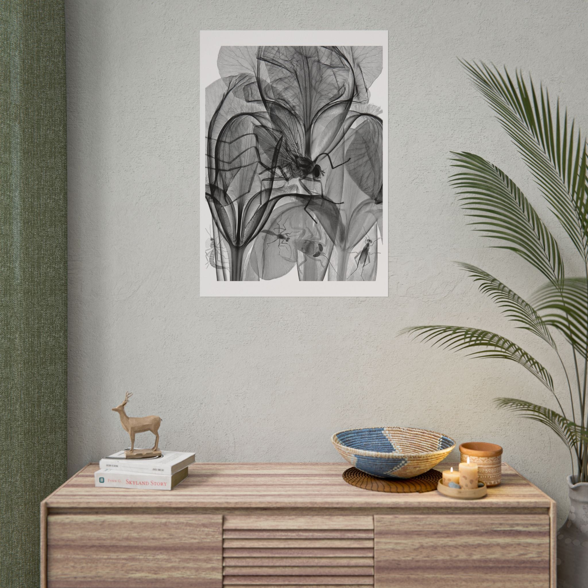 Botanical X-Ray Art Poster — Monochrome Floral Rolled Print