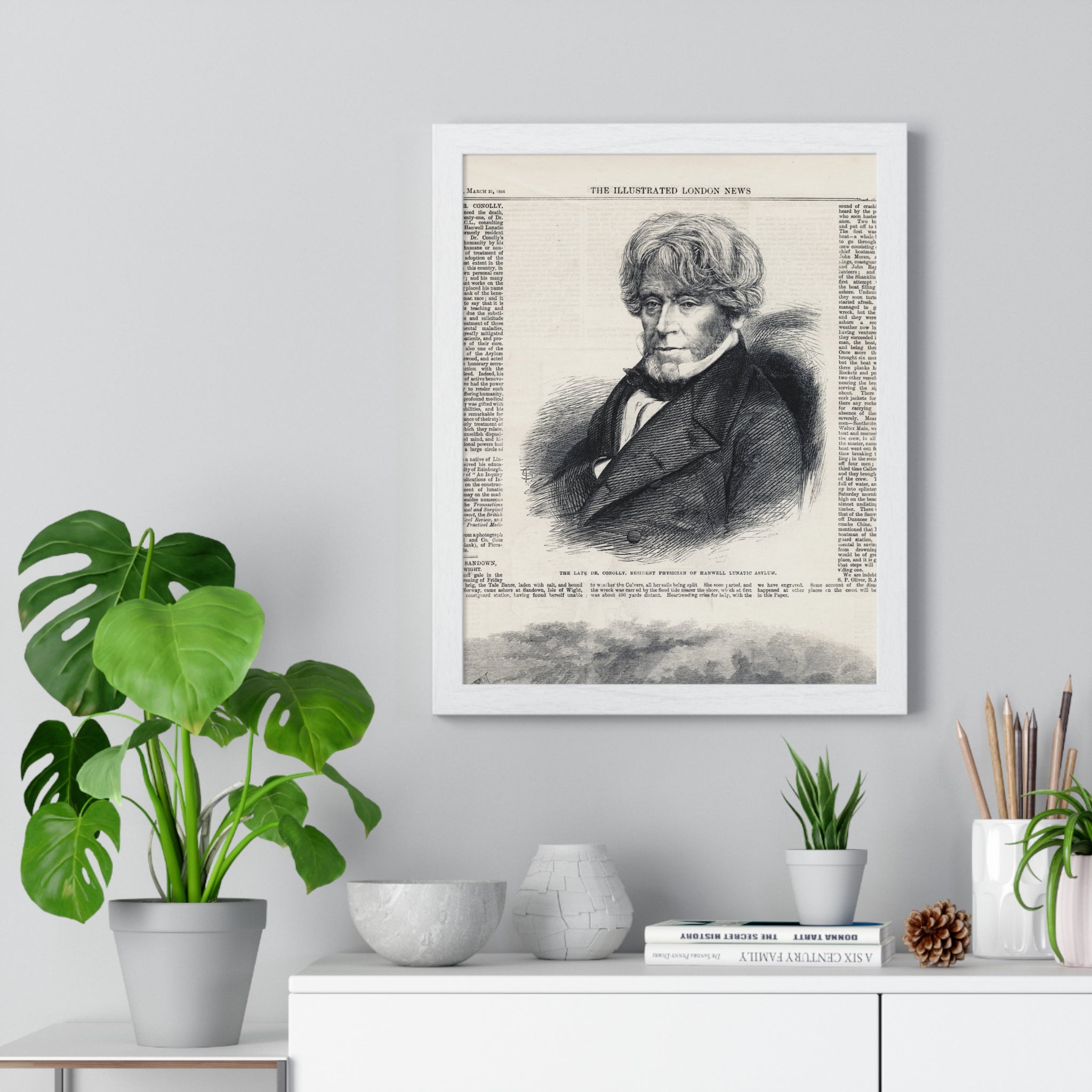 Vintage Illustrated Portrait Poster — Framed Victorian Newspaper Art