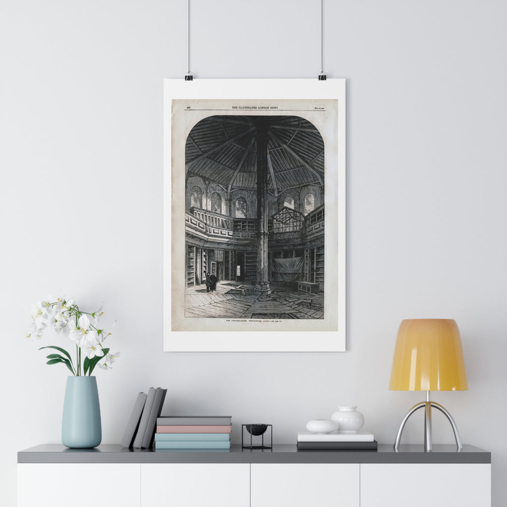 Antique Library Engraving Poster — Vintage Interior Print