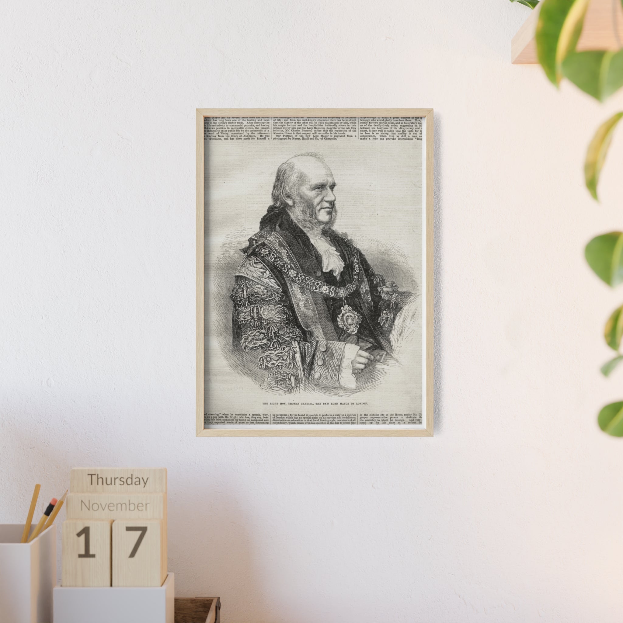 The Right Hon.Thomas Gabriel, the New Lord Mayor of London. Vintage Illustrated Statesman Poster with Black Wooden Frame