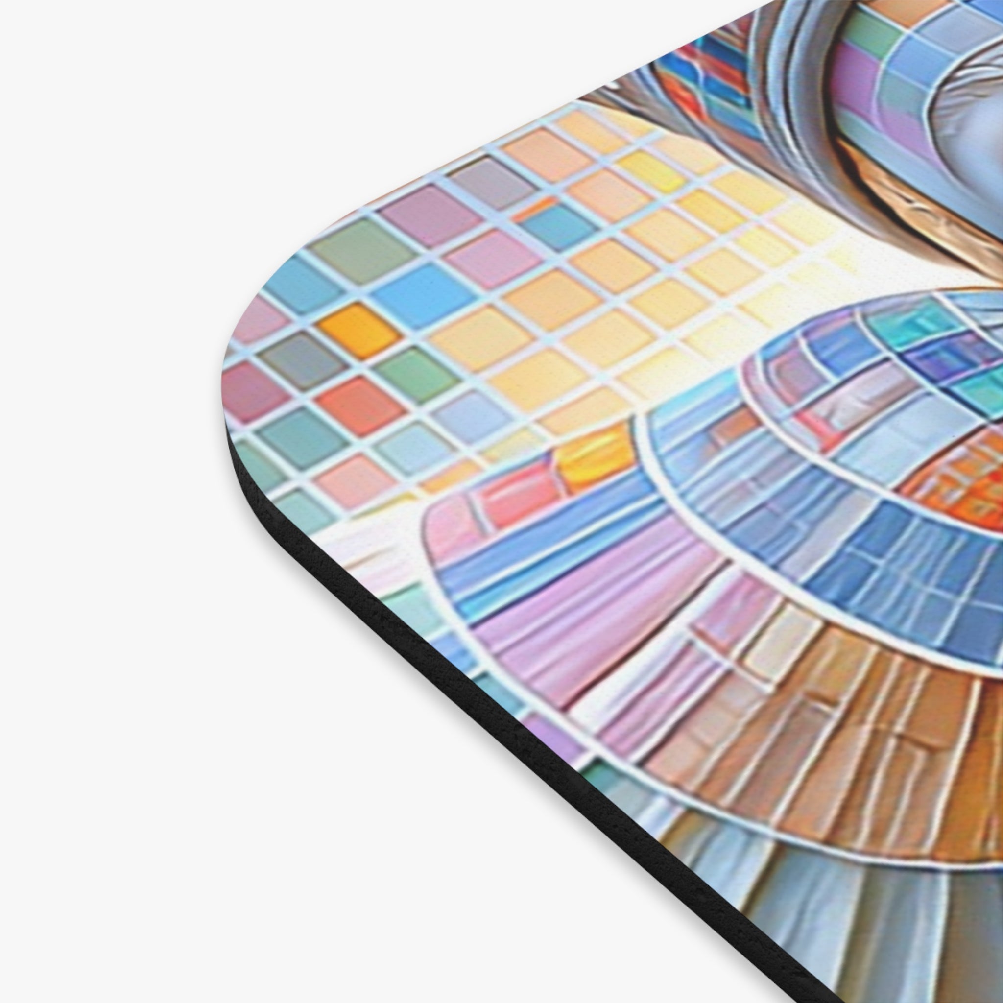 Color Mosaic Tribal Face Mouse Pad — Vibrant Geometric Desk Mat
