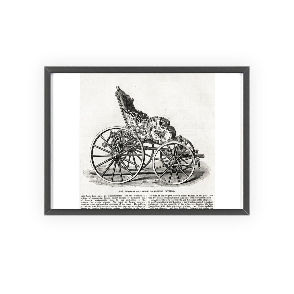 Old Carriage of French or Flemish Pattern. Vintage Carriage Print Poster with Wooden Frame — Antique Transportation Wall Art