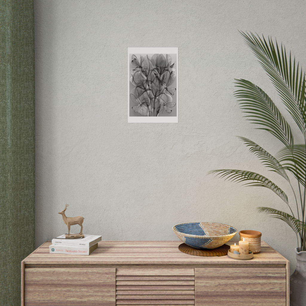 Botanical X-Ray Poster — Monochrome Floral Wall Art, Rolled Art Print