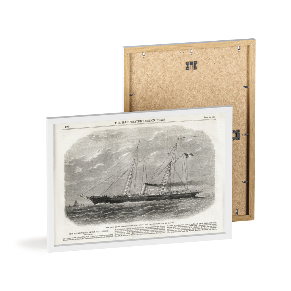 The New Yacht JEROME NAPOLEON, Built for Prince NAPOLEAN at Havre. Framed Vintage Ship Print Poster — Nautical Wall Art with Wooden Frame