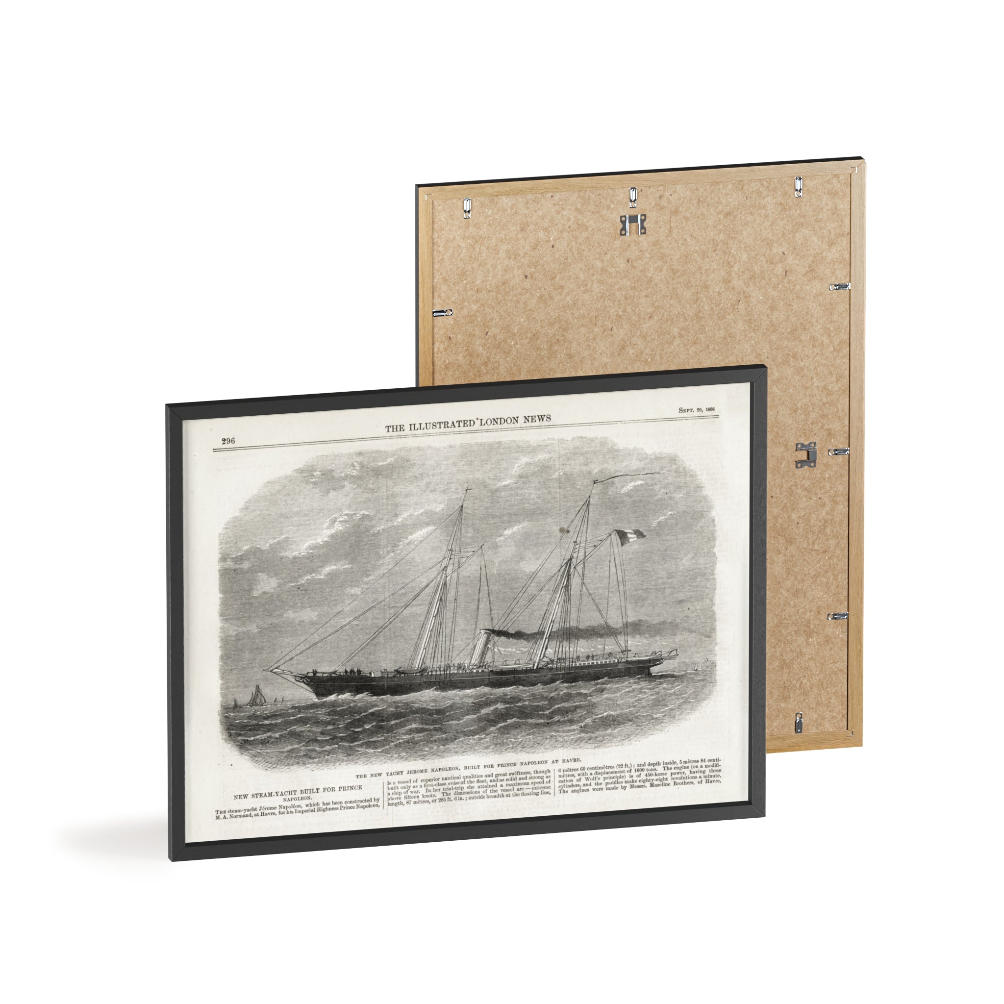 The New Yacht JEROME NAPOLEON, Built for Prince NAPOLEAN at Havre. Framed Vintage Ship Print Poster — Nautical Wall Art with Wooden Frame