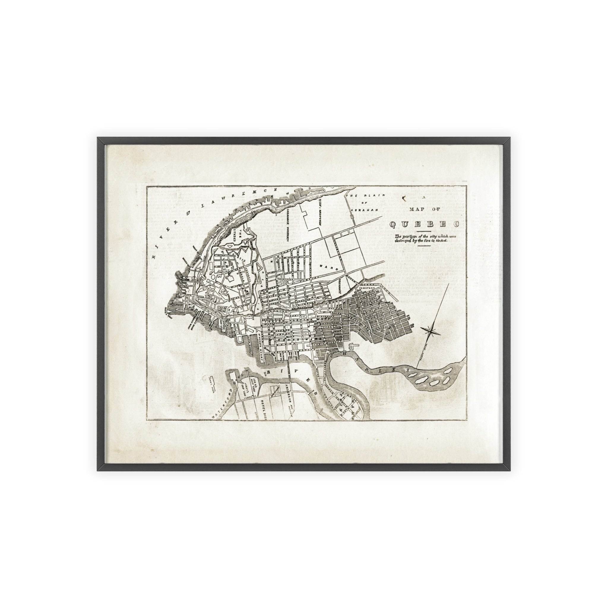 Map of QUEBEC. Vintage City Map Poster with Wooden Frame — Antique Style Wall Art