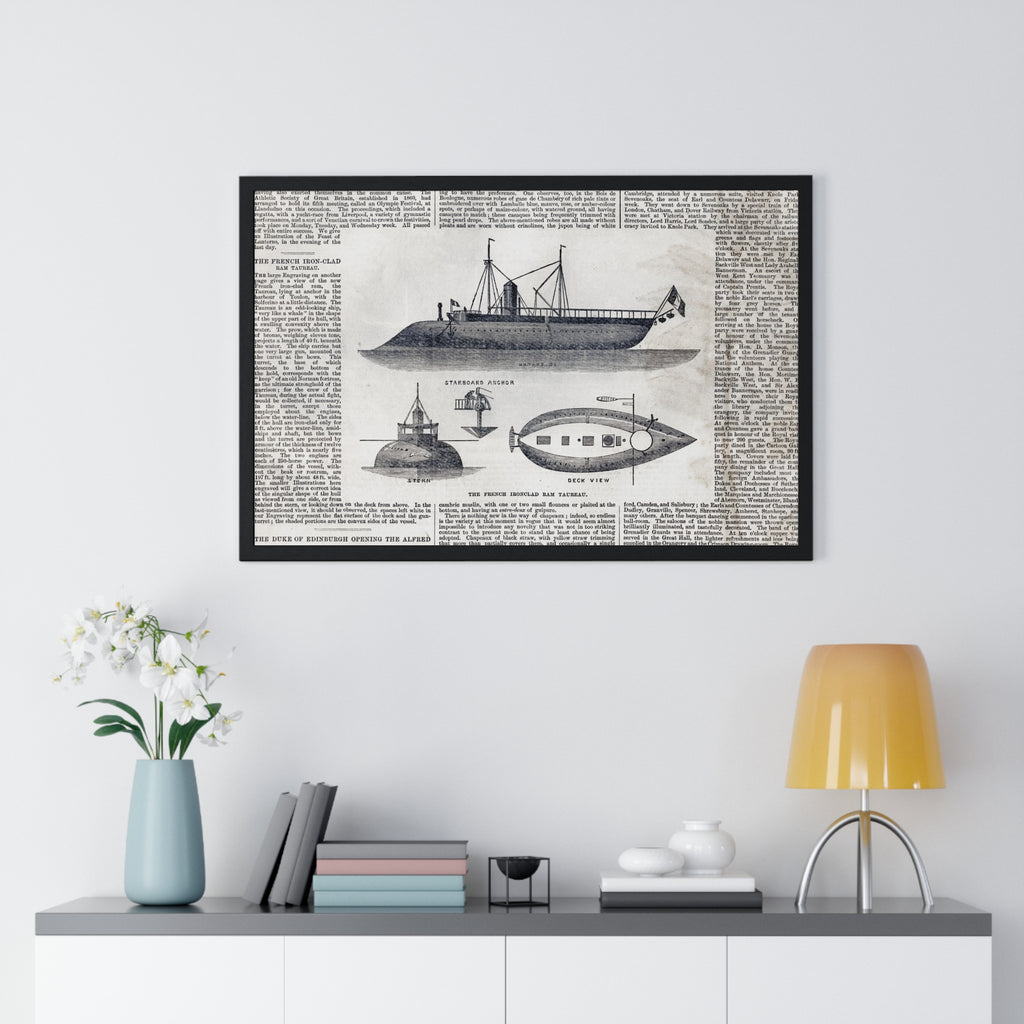 Framed Nautical Patent Poster — Vintage Submarine & Ship Illustration