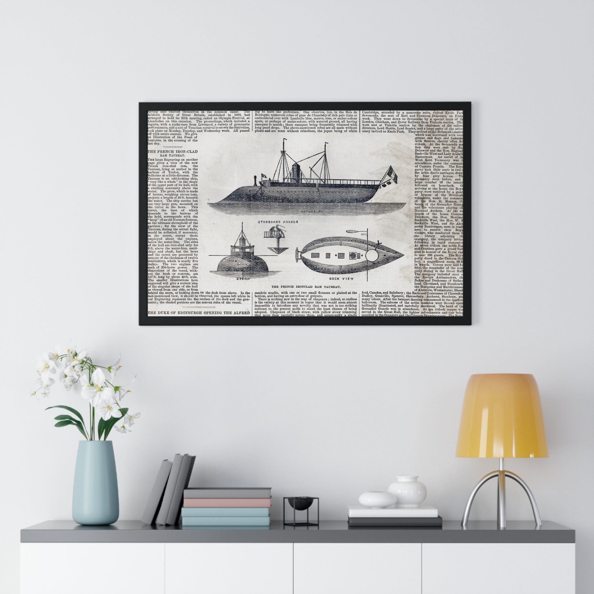 Framed Nautical Patent Poster — Vintage Submarine & Ship Illustration